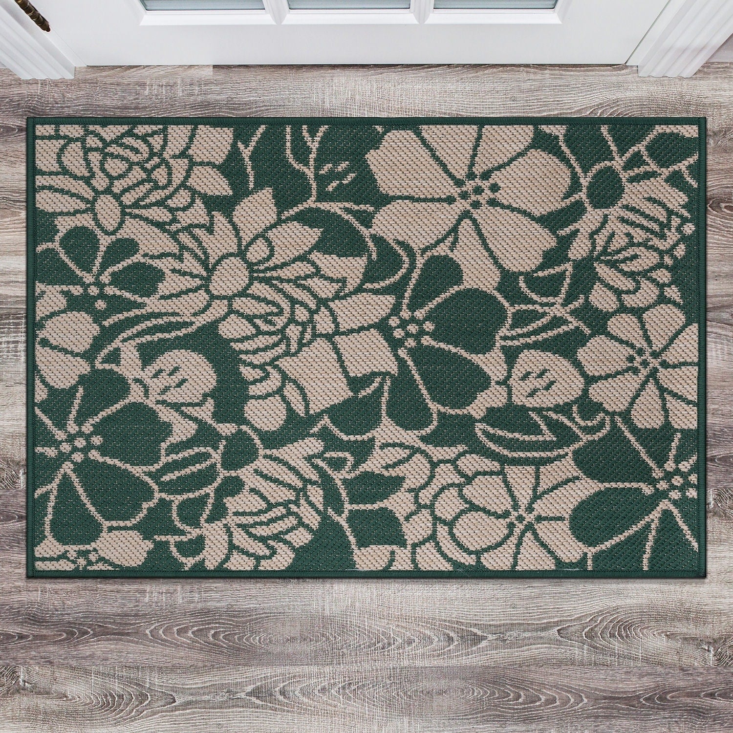 World Rug Gallery Modern Floral Flowers Textured Flat Weave Indoor/Outdoor Area Rug