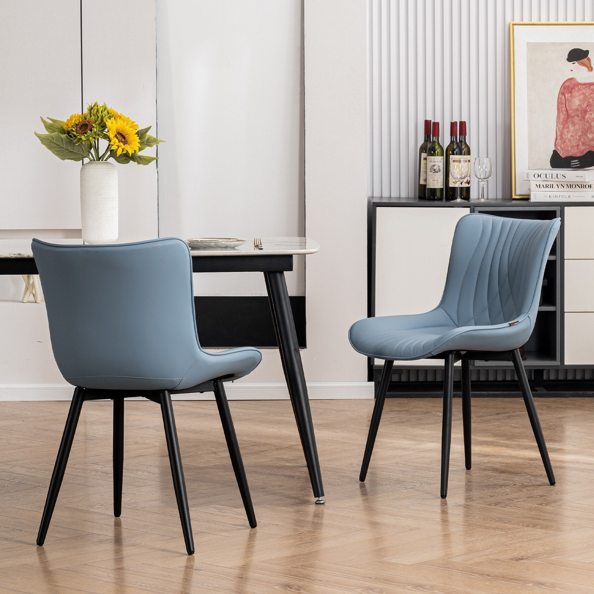 Lot de 2 chaises de salle à manger modernes en cuir rembourré sans accoudoirs