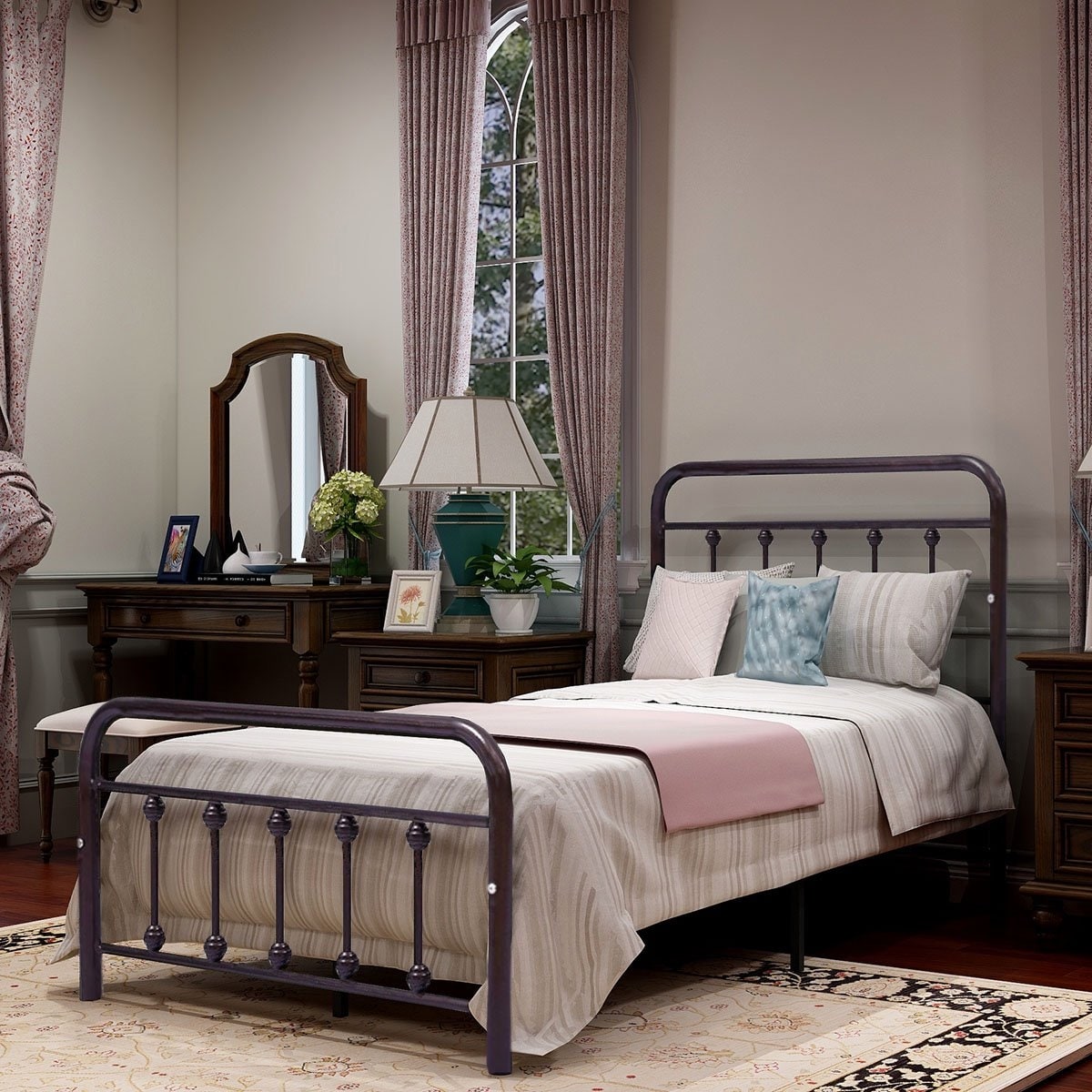 Cadre de lit plateforme en métal vintage simple Alazyhome, montage facile
