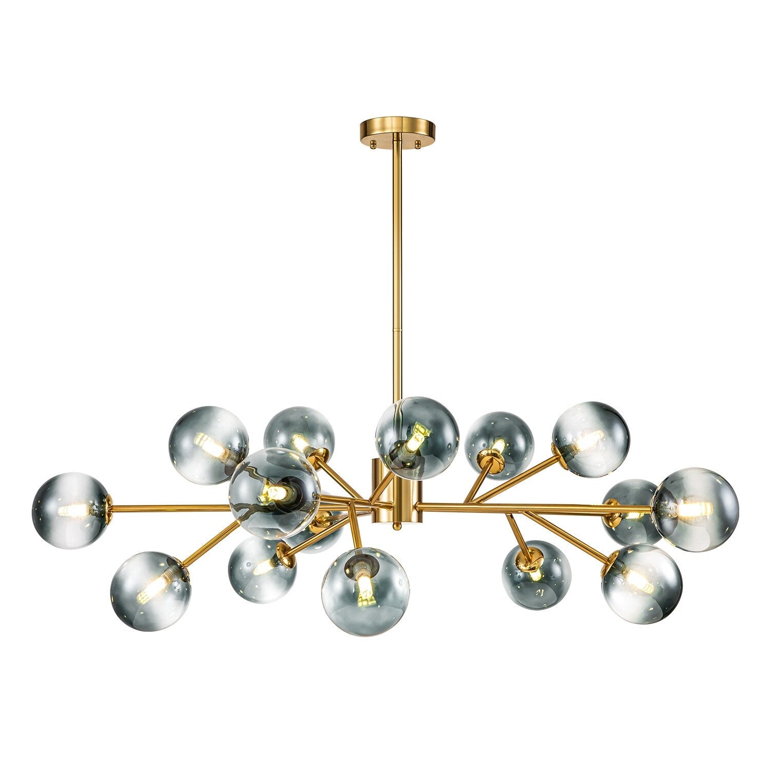 Lustre linéaire moderne à 15 lumières pour îlot de cuisine Sputnik avec branches en verre et bulles