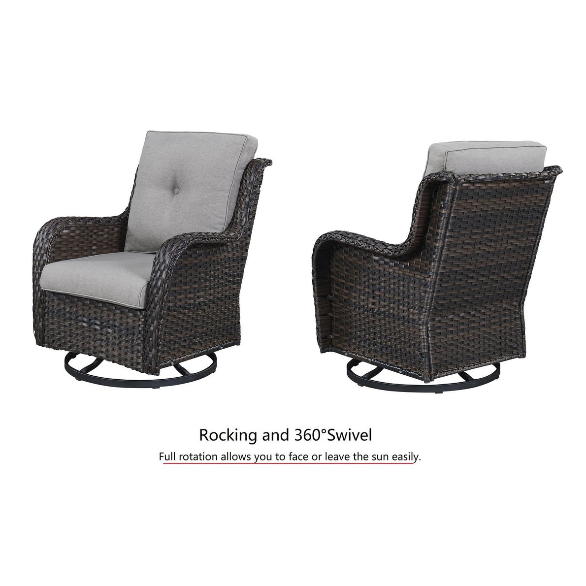 Fauteuil à bascule pivotant d'extérieur Gymojoy 3 pièces en osier avec coussin et table