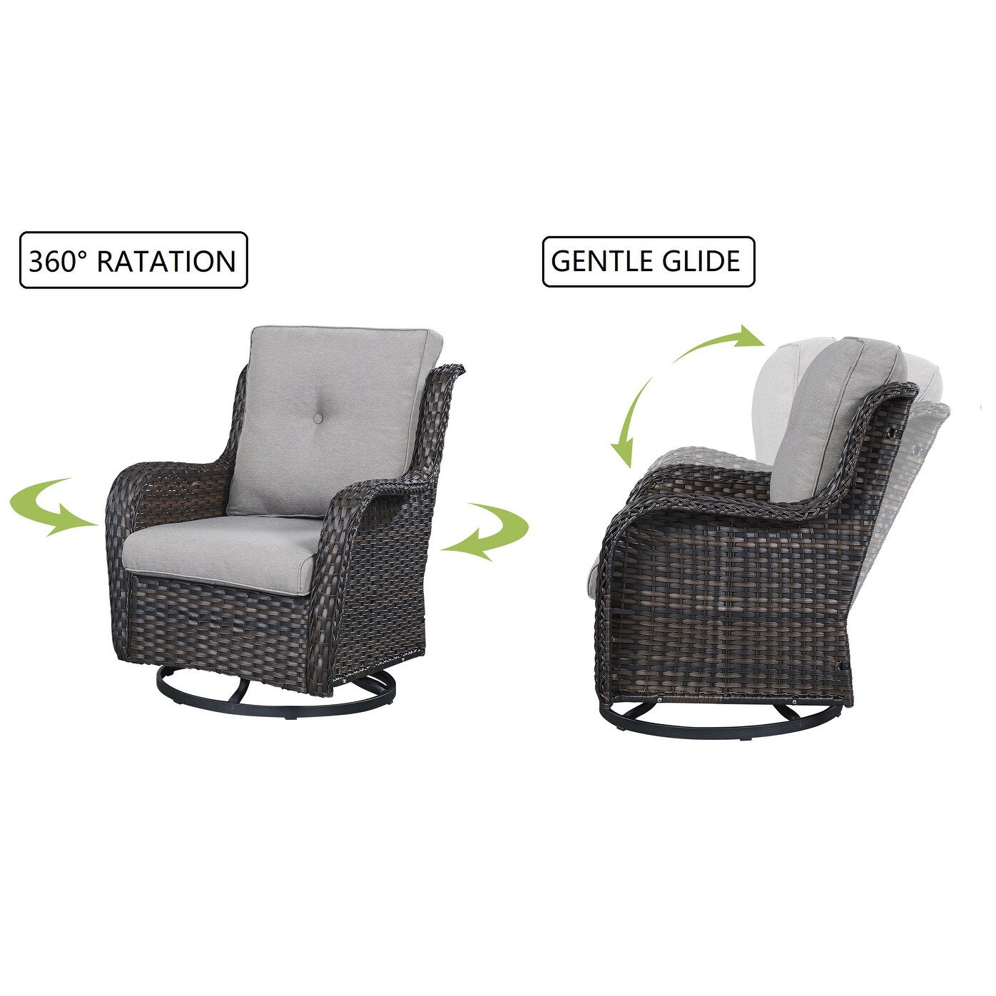Fauteuil à bascule pivotant d'extérieur Gymojoy 3 pièces en osier avec coussin et table