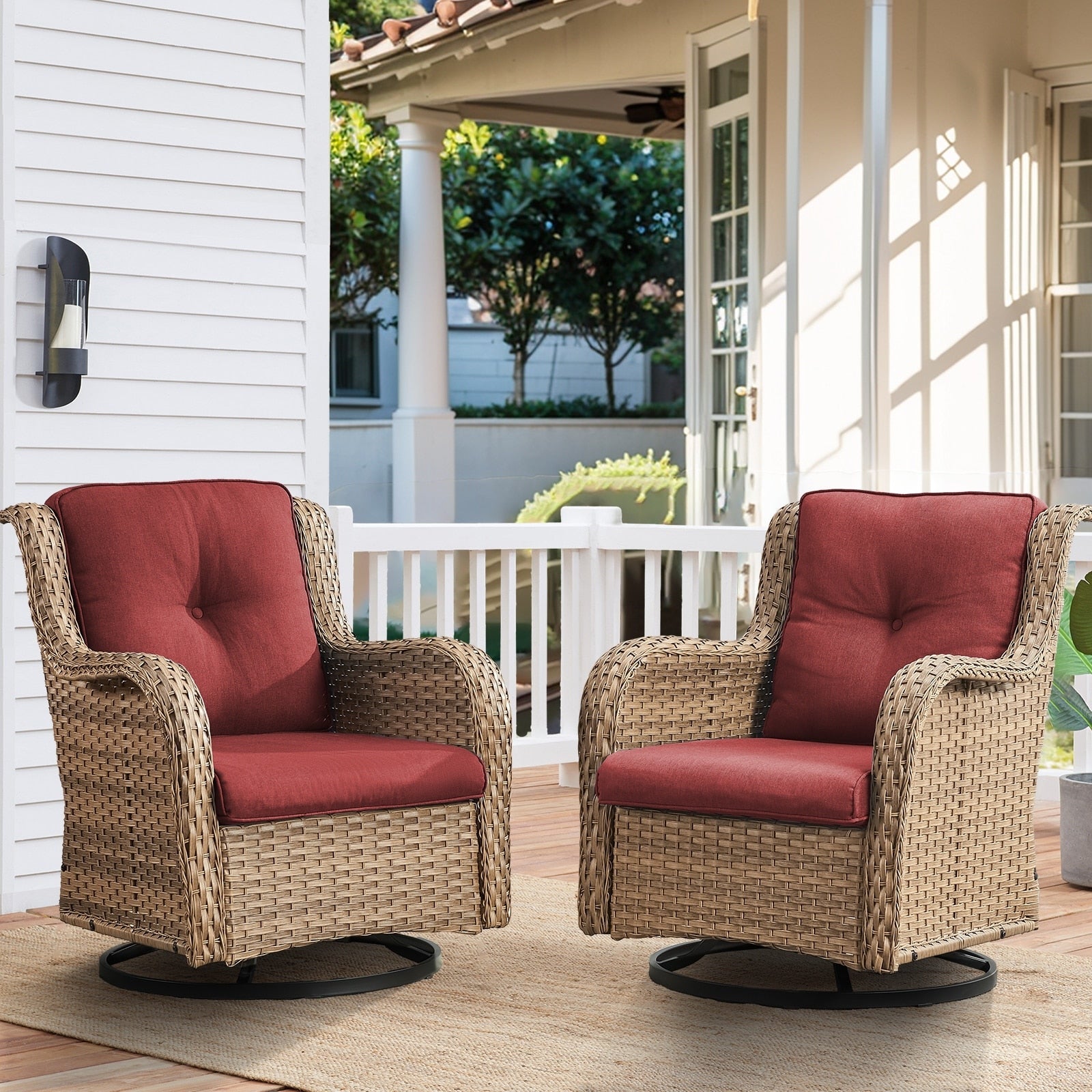 Fauteuil à bascule pivotant d'extérieur Gymojoy 3 pièces en osier avec coussin et table