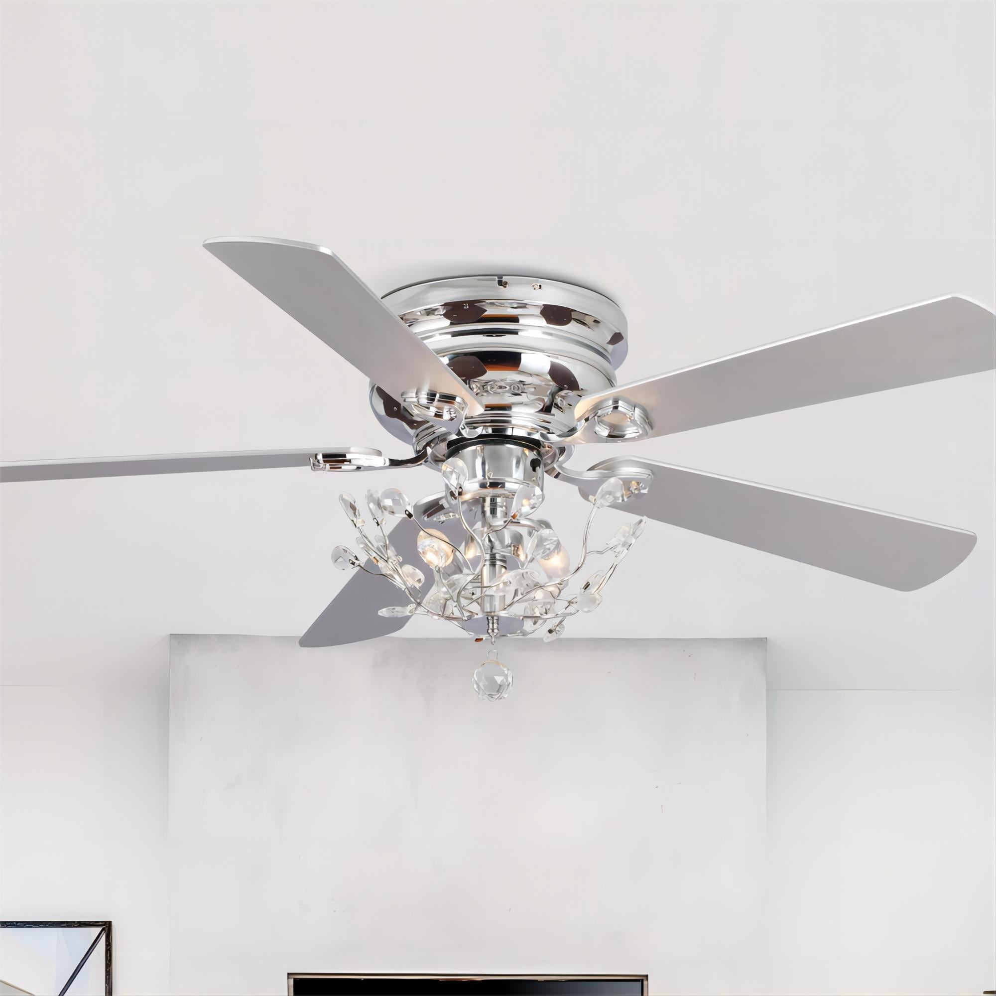 Ventilateur de plafond encastré moderne réversible à 5 pales en cristal avec télécommande