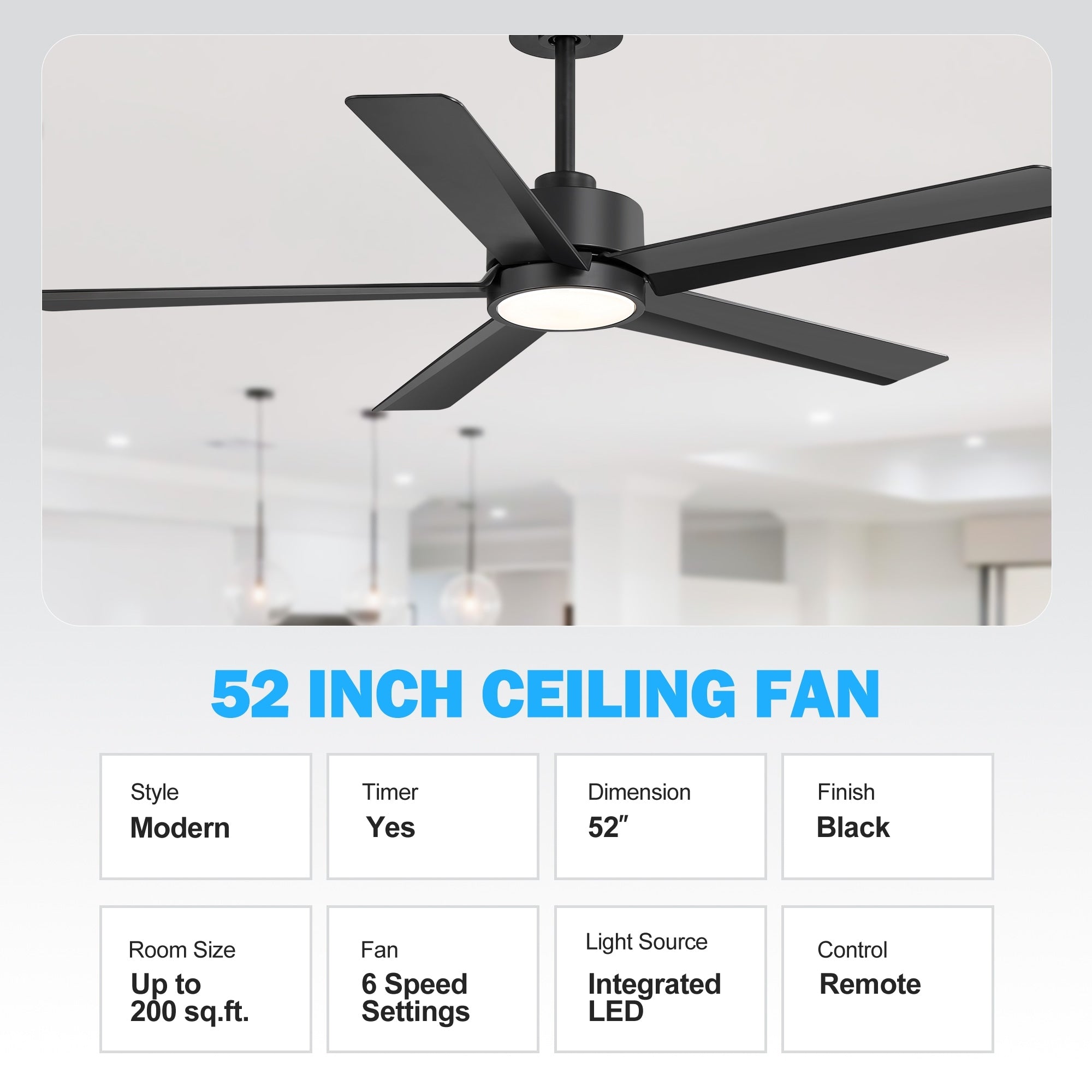 Ventilateur de plafond LED Breezary 65/52/42 à 5 pales avec kit d'éclairage et télécommande