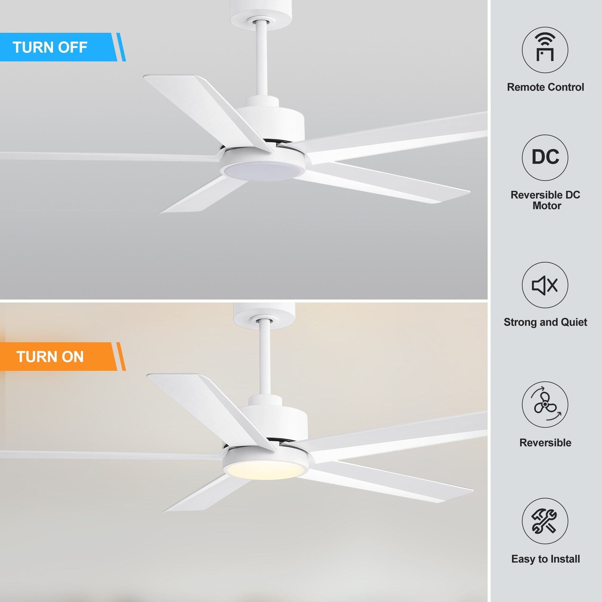 Ventilateur de plafond LED Breezary 65/52/42 à 5 pales avec kit d'éclairage et télécommande