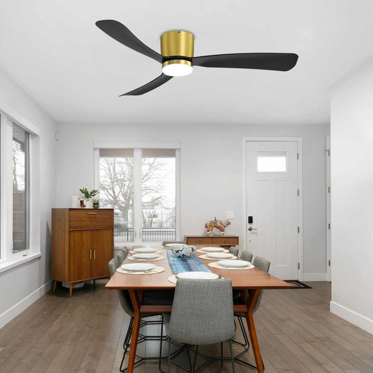 Ventilateur de plafond encastré à DEL noir/blanc de 52 pouces avec télécommande (3 pales)