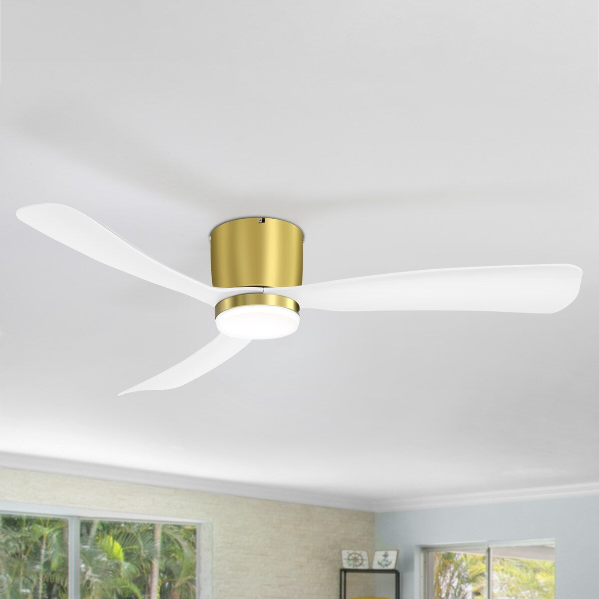 Ventilateur de plafond encastré à DEL noir/blanc de 52 pouces avec télécommande (3 pales)