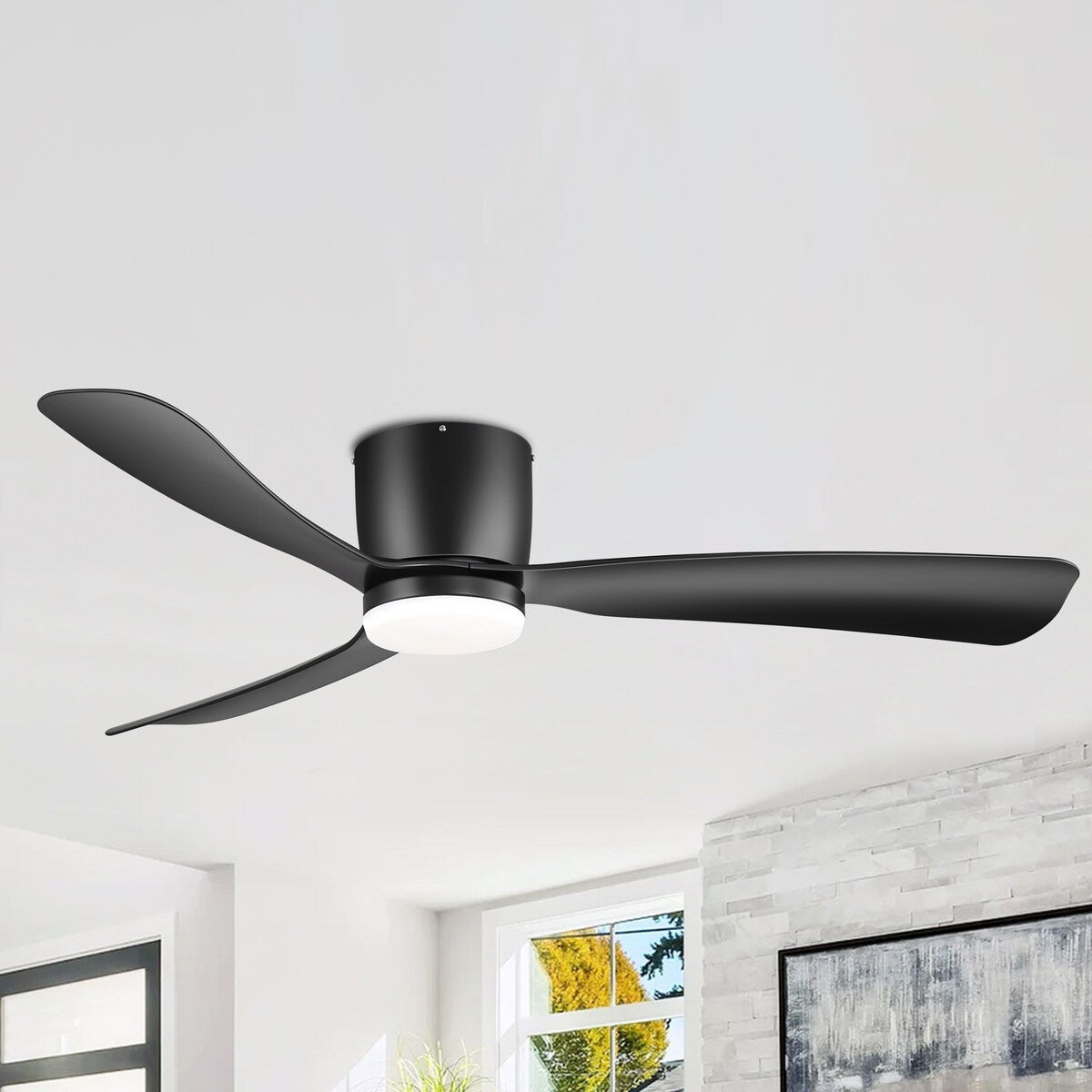 Ventilateur de plafond encastré à DEL noir/blanc de 52 pouces avec télécommande (3 pales)