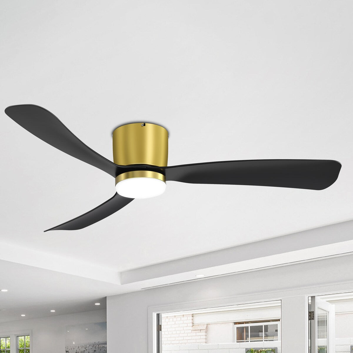 Ventilateur de plafond encastré à DEL noir/blanc de 52 pouces avec télécommande (3 pales)