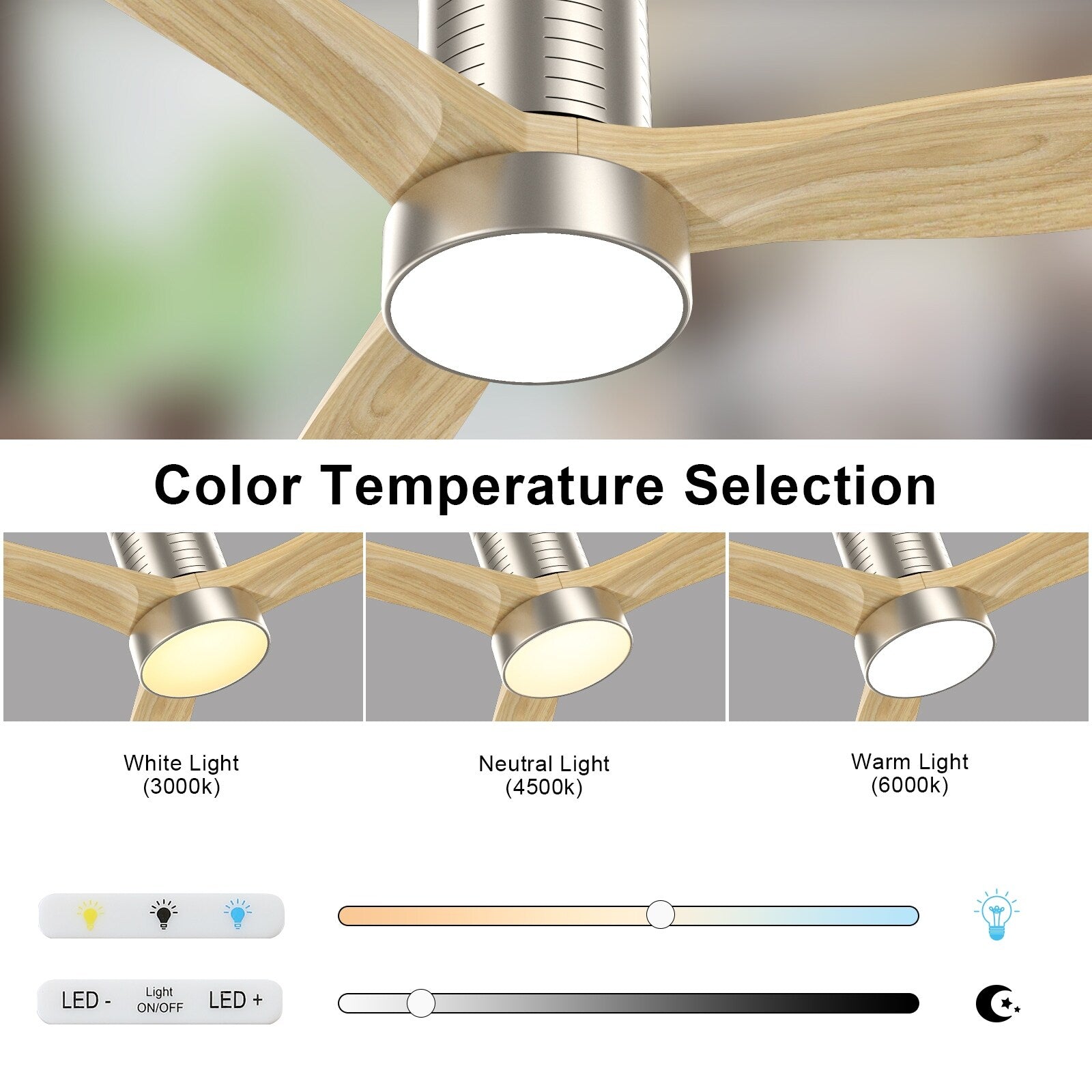 Ventilateur de plafond encastré de style campagnard de 52 pouces avec éclairage et télécommande, moteur CC réversible