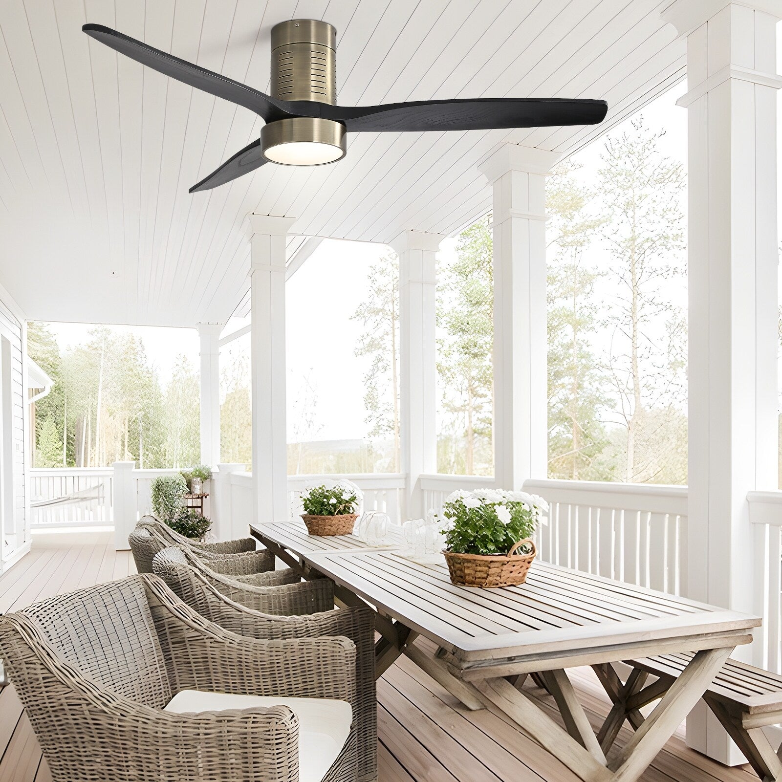 Ventilateur de plafond encastré de style campagnard de 52 pouces avec éclairage et télécommande, moteur CC réversible