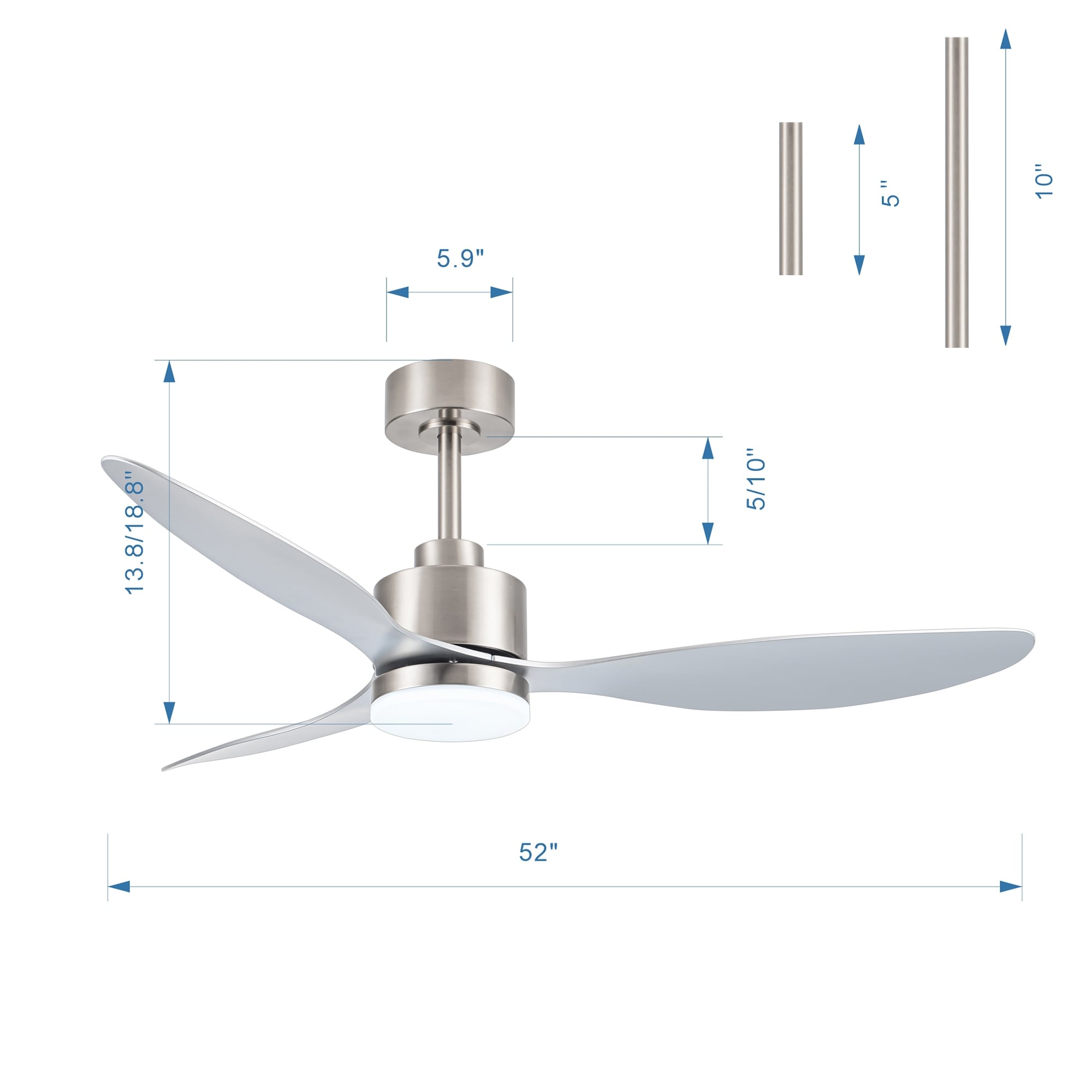 Ventilateur de plafond à DEL de 52 pouces avec télécommande (3 pales)