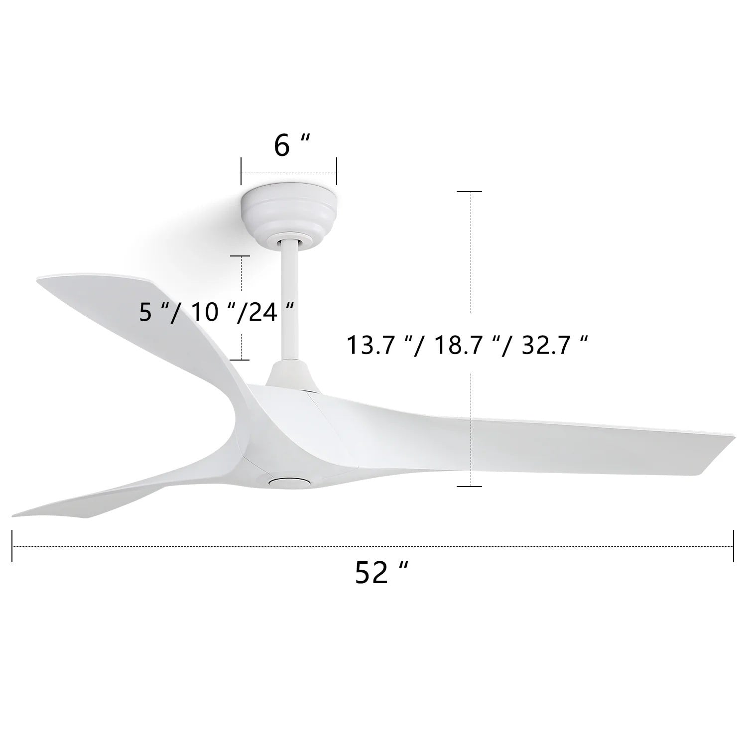 Ventilateur de plafond moderne en bois massif/ABS de 52 pouces avec télécommande (sans lumière), 6 vitesses de vent, flux d'air réversible