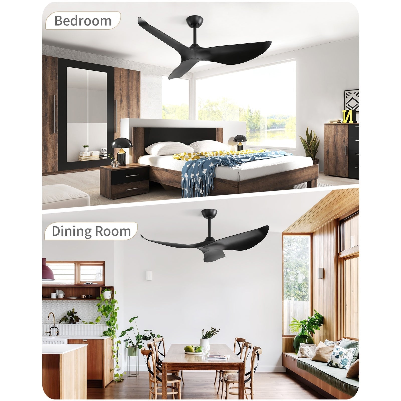 Ventilateur de plafond moderne en bois massif/ABS de 52 pouces avec télécommande (sans lumière), 6 vitesses de vent, flux d'air réversible