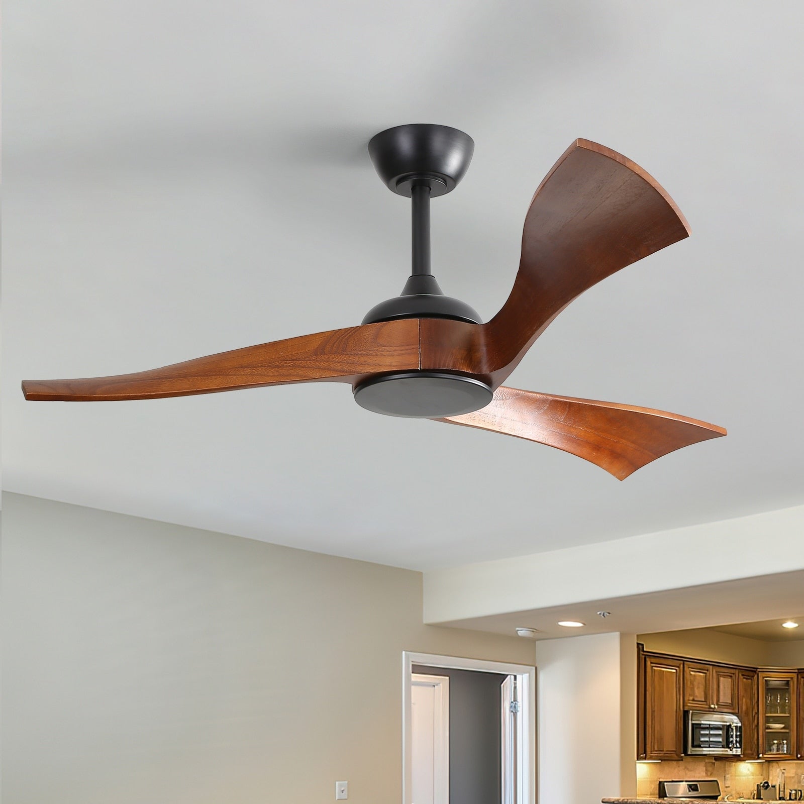 Ventilateur de plafond moderne en bois massif/ABS de 52 pouces avec télécommande (sans lumière), 6 vitesses de vent, flux d'air réversible