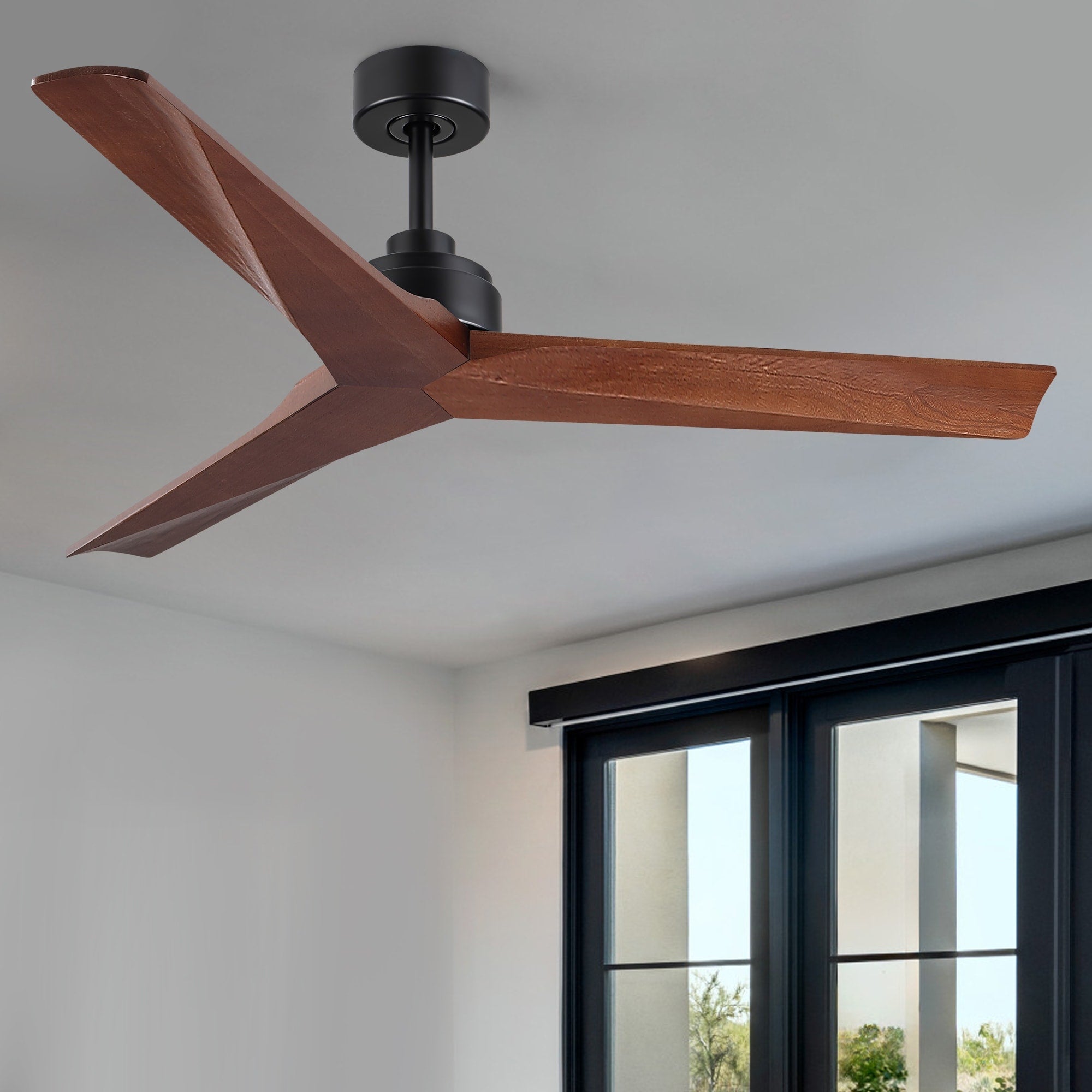 Ventilateur de plafond moderne en bois massif/ABS de 52 pouces avec télécommande (sans lumière), 6 vitesses de vent, flux d'air réversible