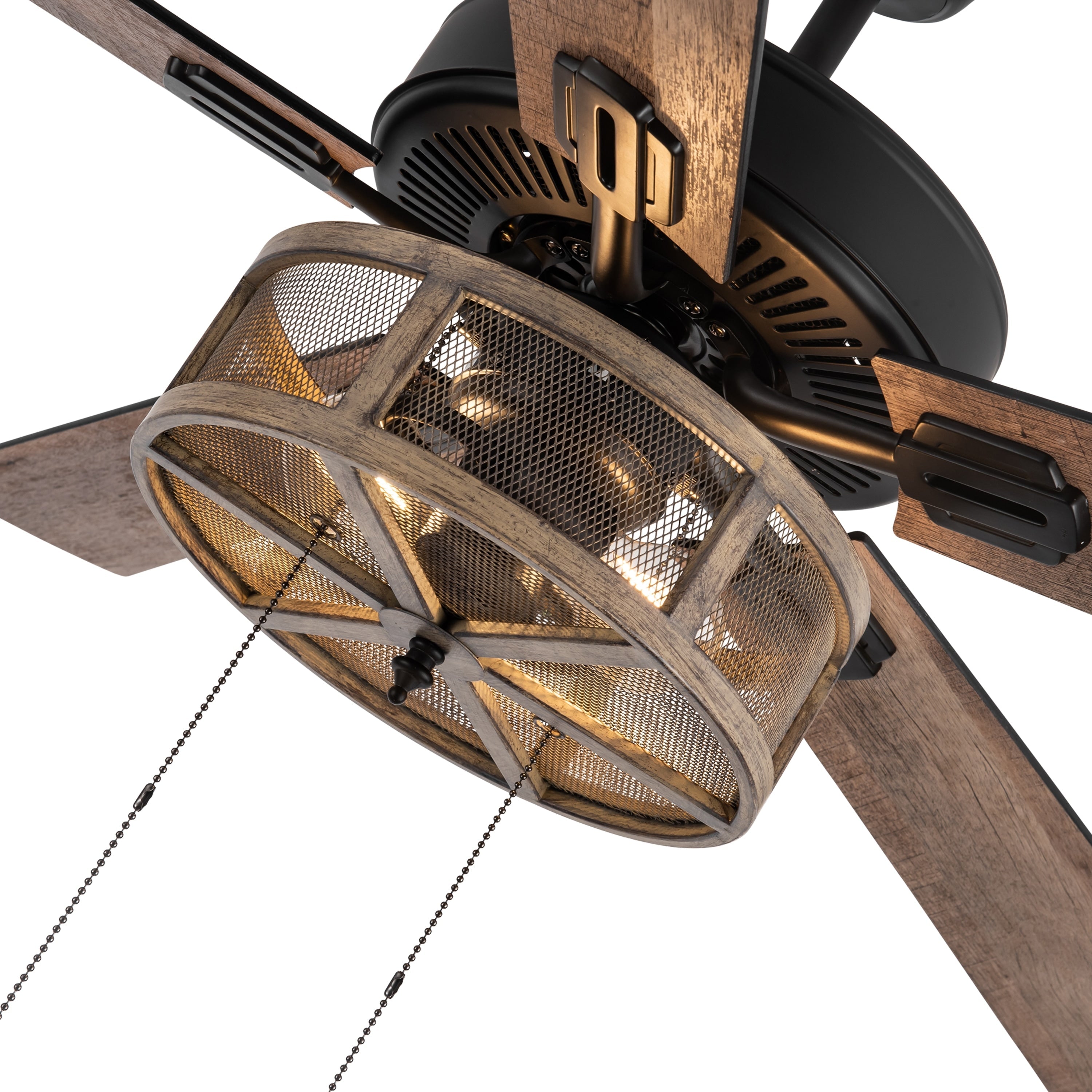 Ventilateur de plafond LED de style ferme en métal brossé Carbon Loft 52