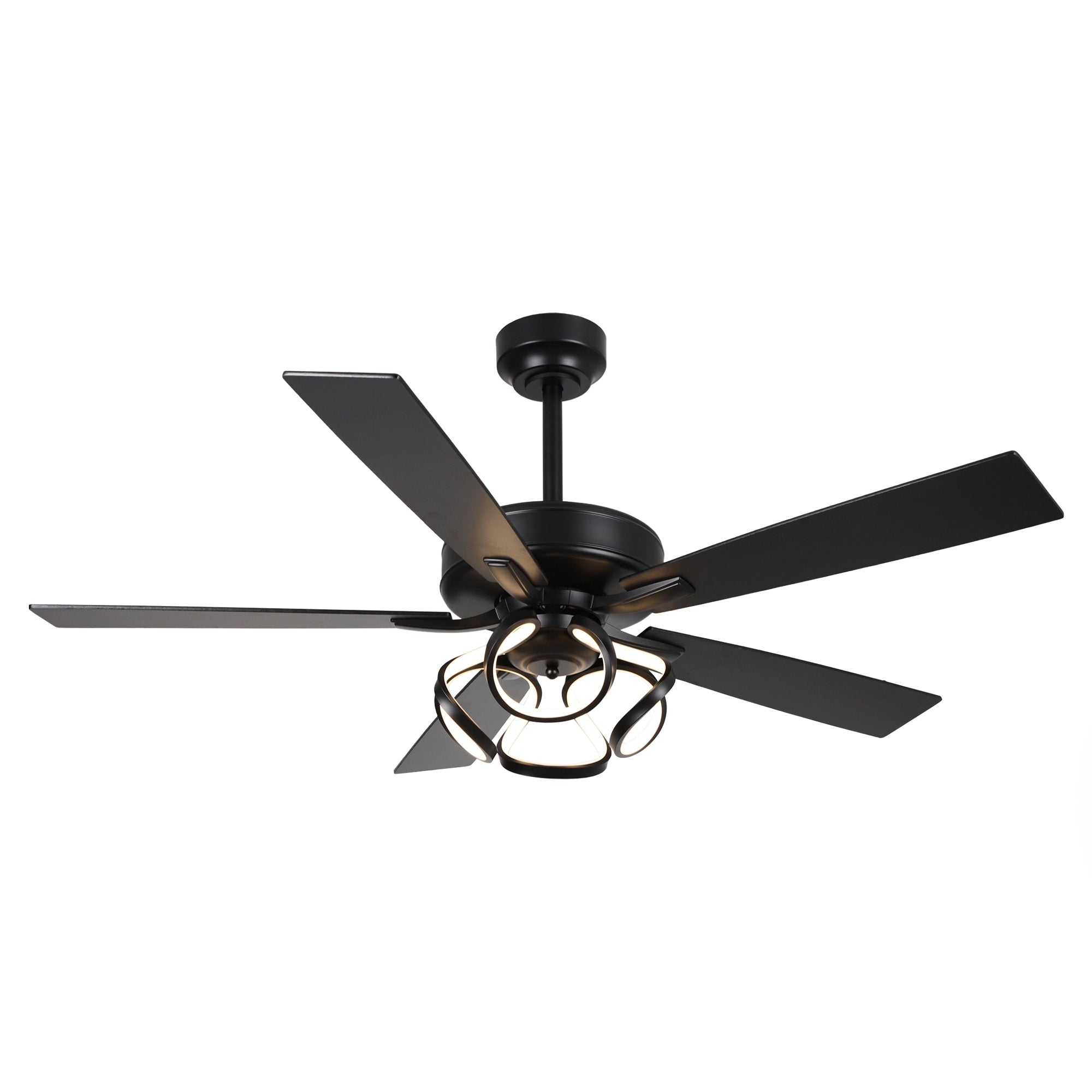 Ventilateur de plafond LED d'intérieur moderne chromé/noir à intensité variable avec lumière et télécommande