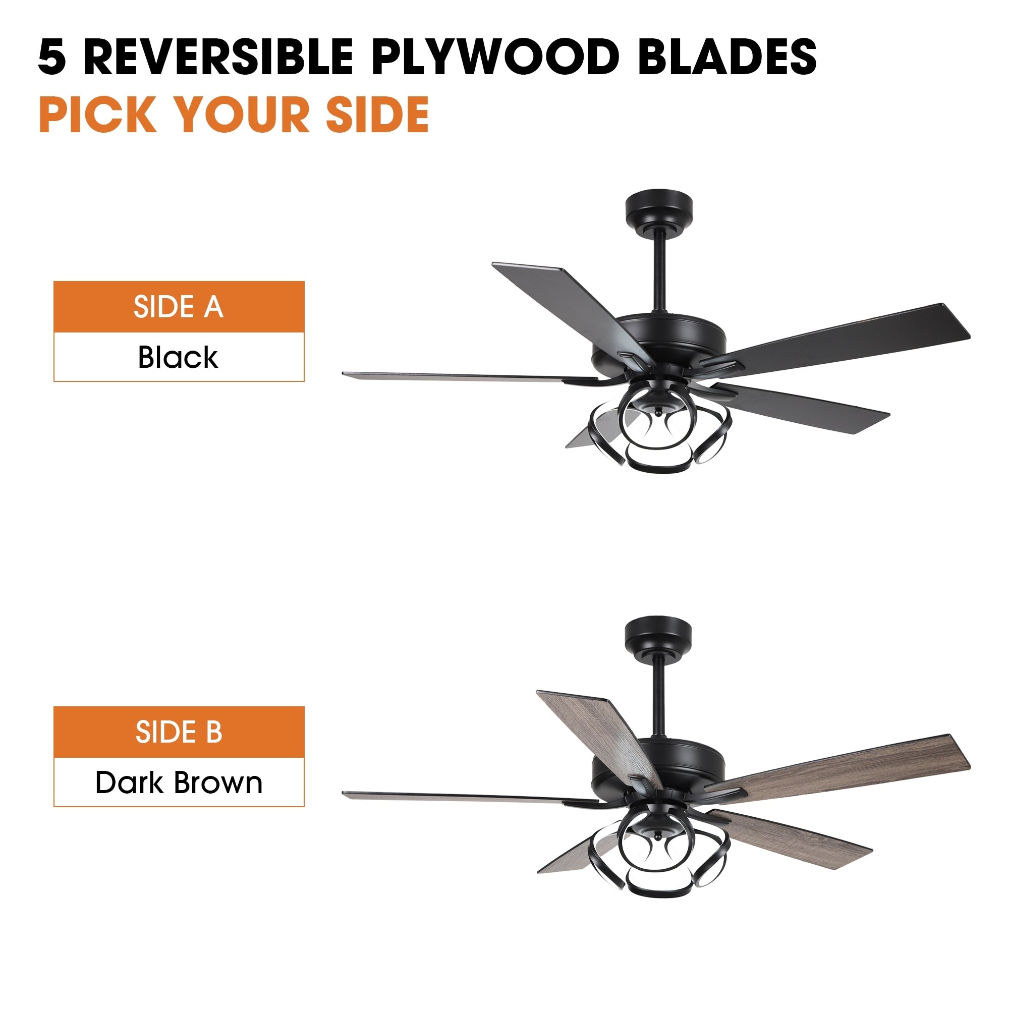 Ventilateur de plafond LED d'intérieur moderne chromé/noir à intensité variable avec lumière et télécommande