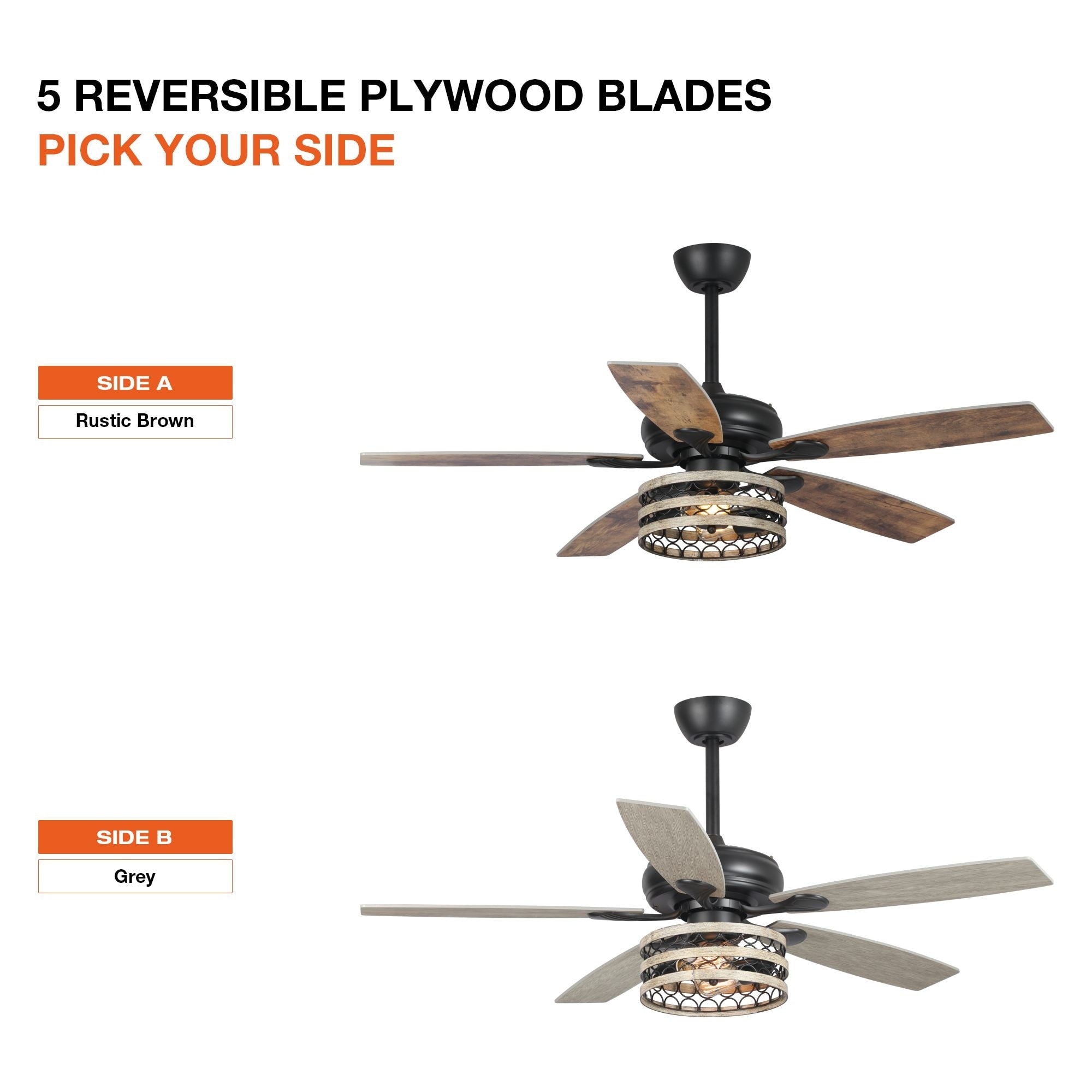 Ventilateur de plafond cage noir à 5 pales Farmhouse Driftwood avec télécommande