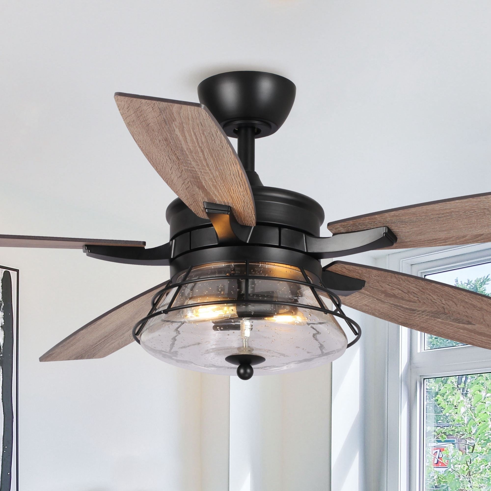 Ventilateur de plafond décoratif industriel en verre grainé noir de 52 pouces avec télécommande et kit d'éclairage
