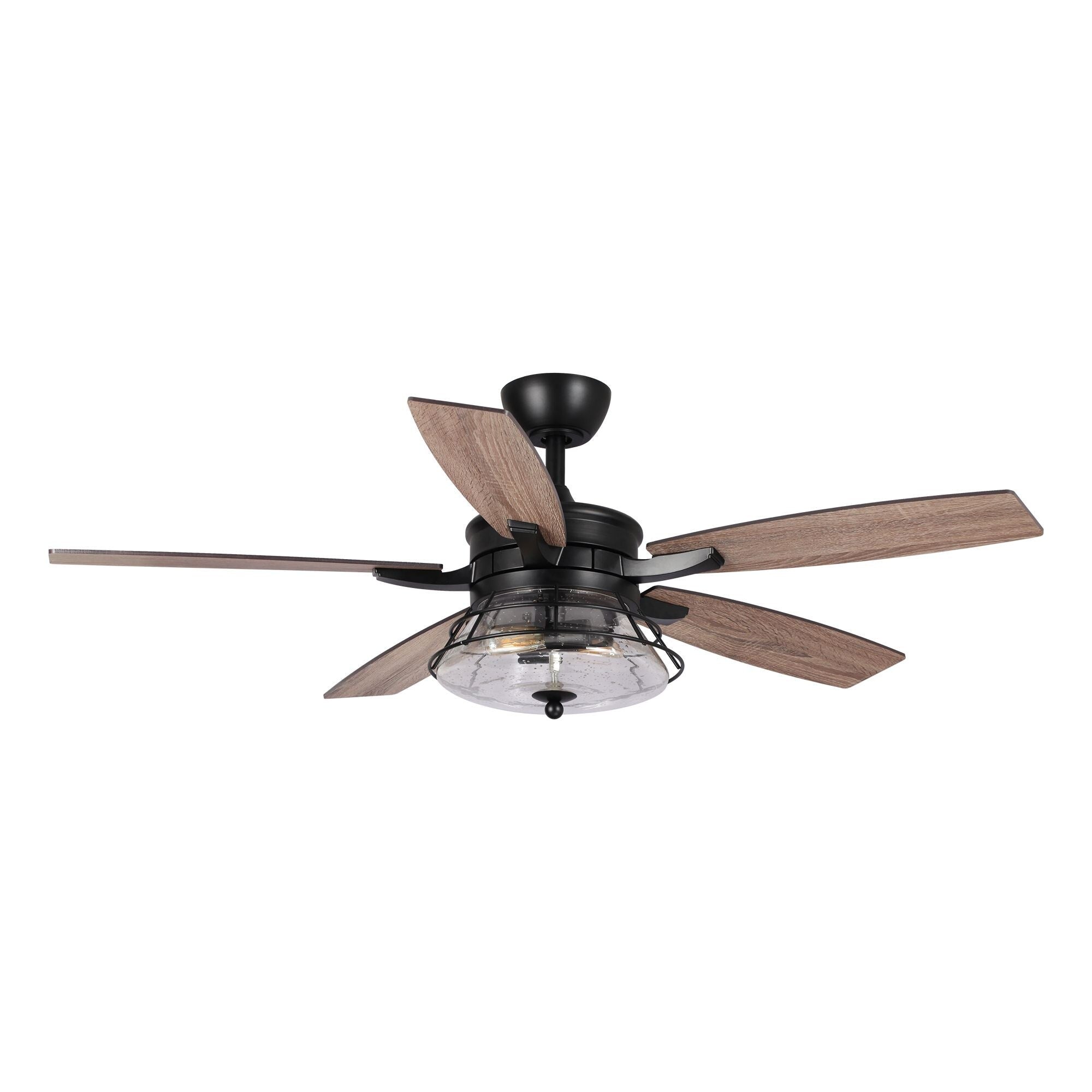 Ventilateur de plafond décoratif industriel en verre grainé noir de 52 pouces avec télécommande et kit d'éclairage