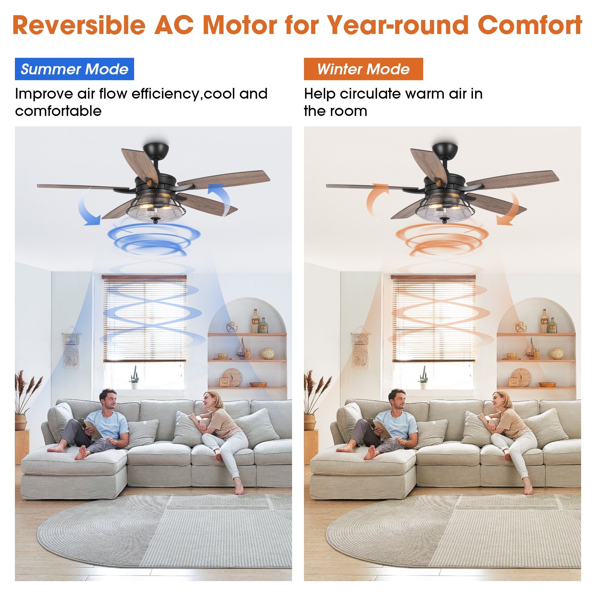 Ventilateur de plafond décoratif industriel en verre grainé noir de 52 pouces avec télécommande et kit d'éclairage