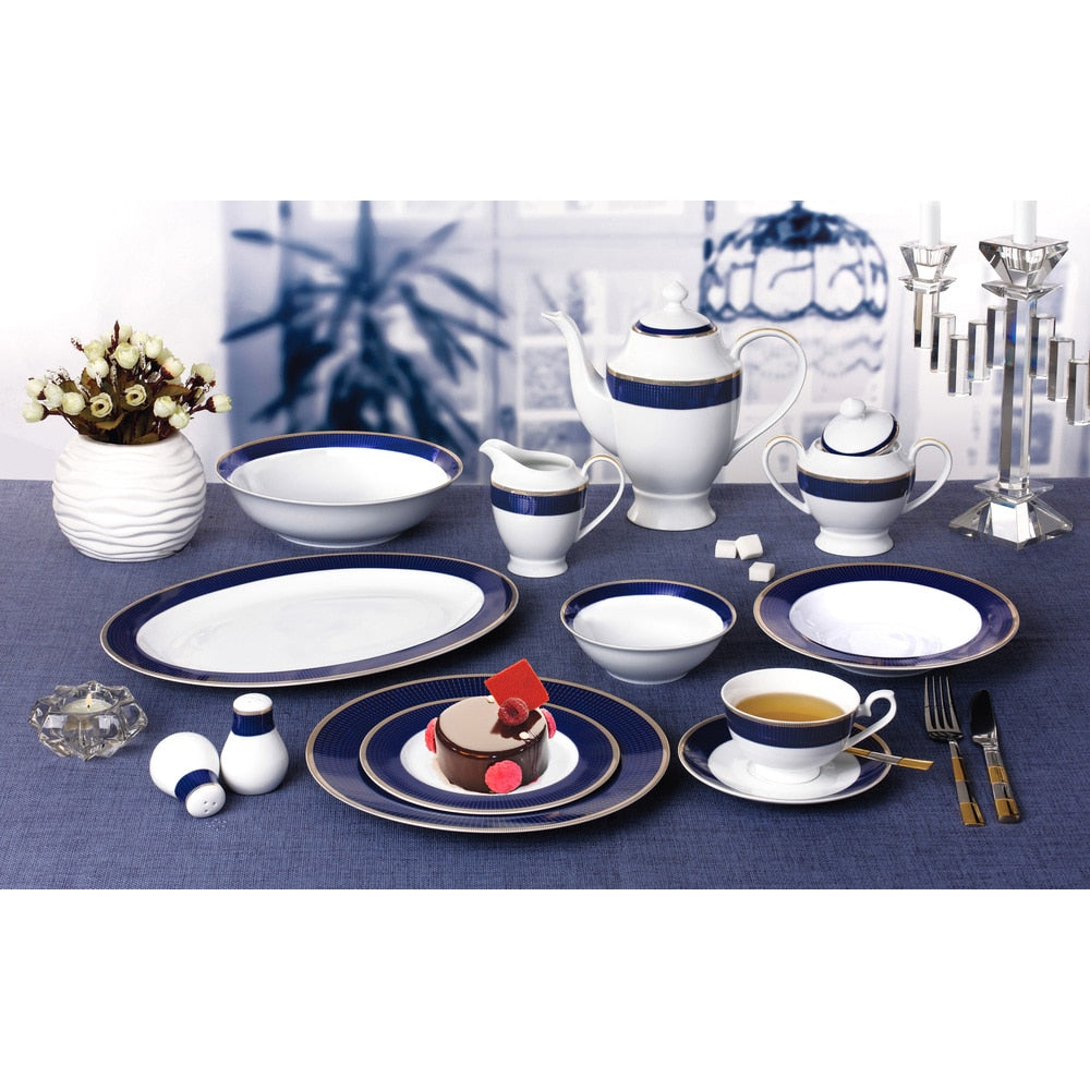 Service de table en porcelaine tendre 57 pièces - Minuit - Doré