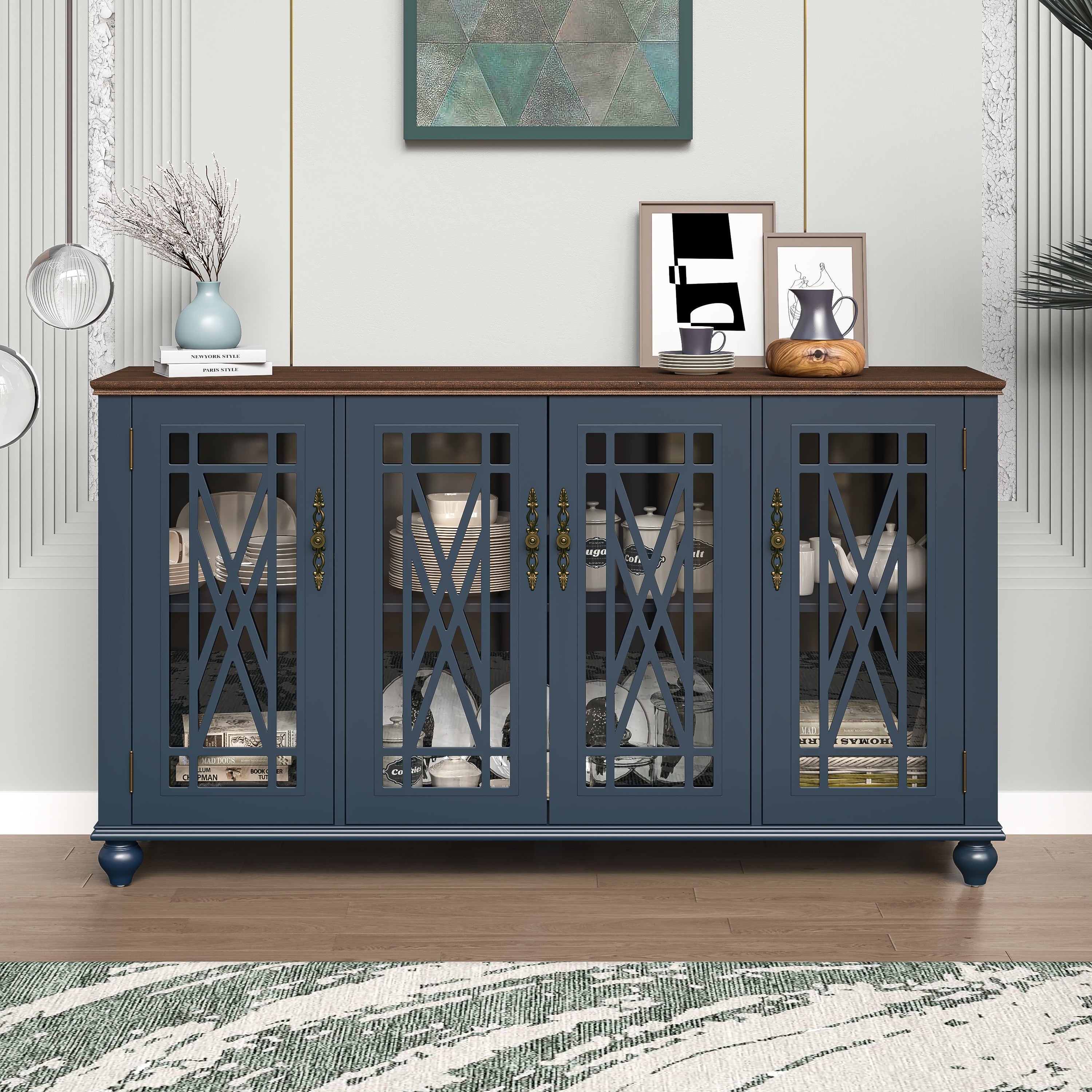 Buffet d'appoint de cuisine en bois de style vintage de 63 po de largeur
