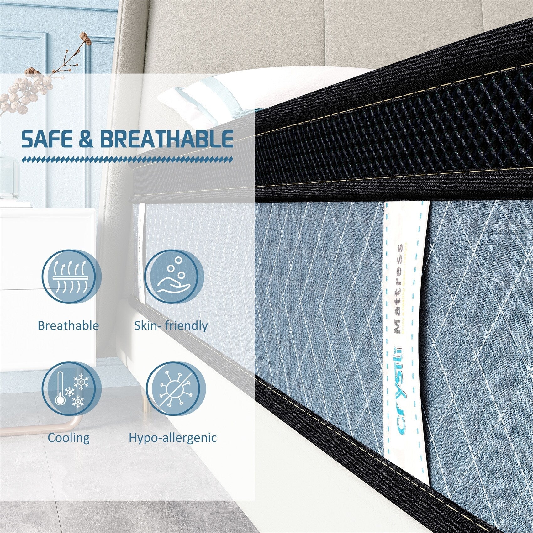 8 matelas hybrides en mousse à mémoire de forme refroidissante moyenne dans une boîte