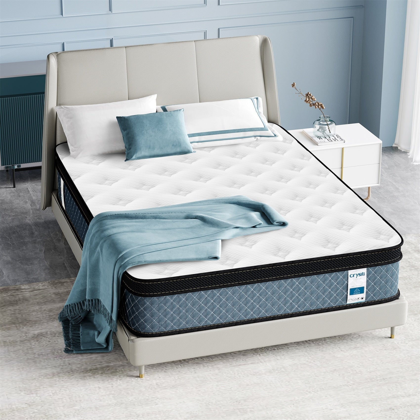 8 matelas hybrides en mousse à mémoire de forme refroidissante moyenne dans une boîte