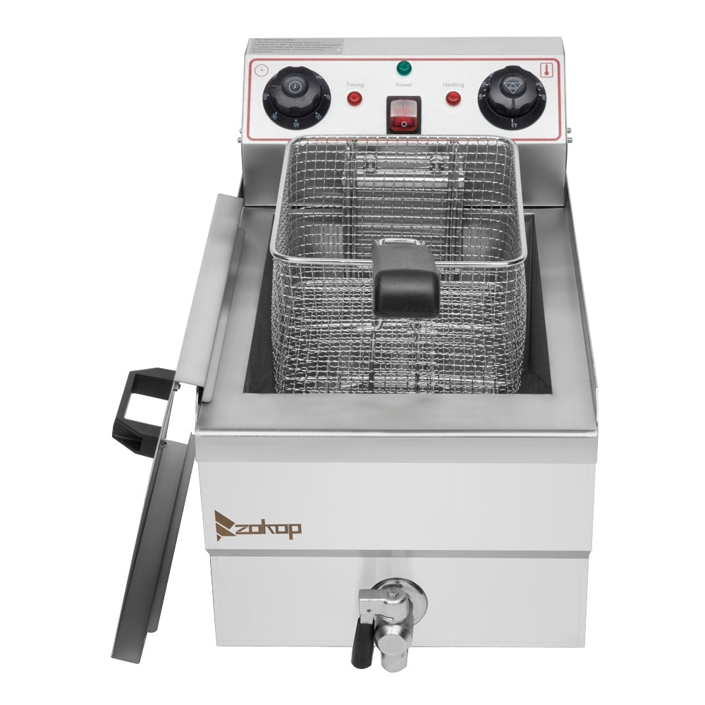 Friteuse à cuve unique en acier inoxydable de 8,5 QT, 1 700 W max., avec robinet et grande poignée