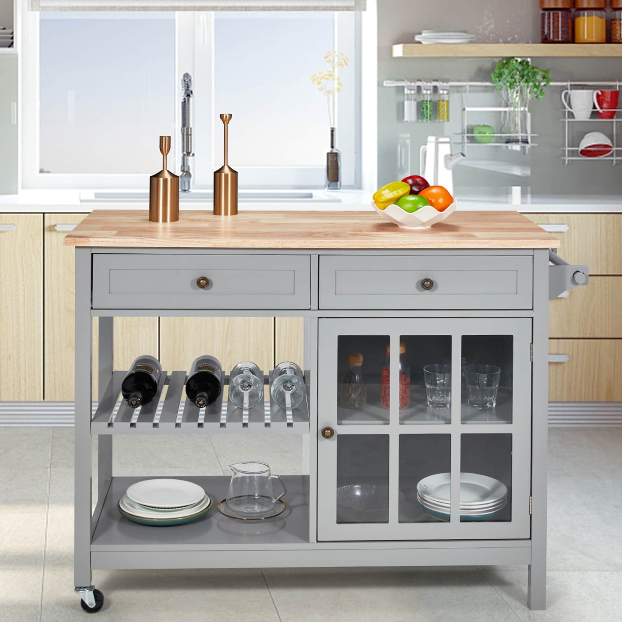 Chariot à roulettes pour îlot de cuisine à micro-ondes AVAWING 42