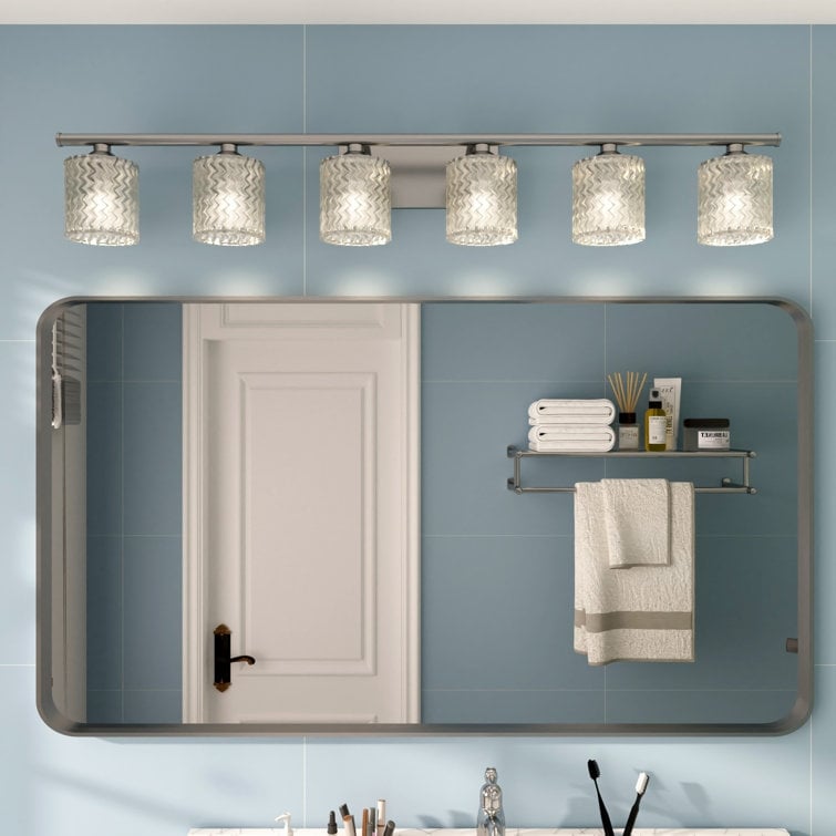 Applique de salle de bain moderne en cristal Acroma à 6 ampoules - 45 pouces