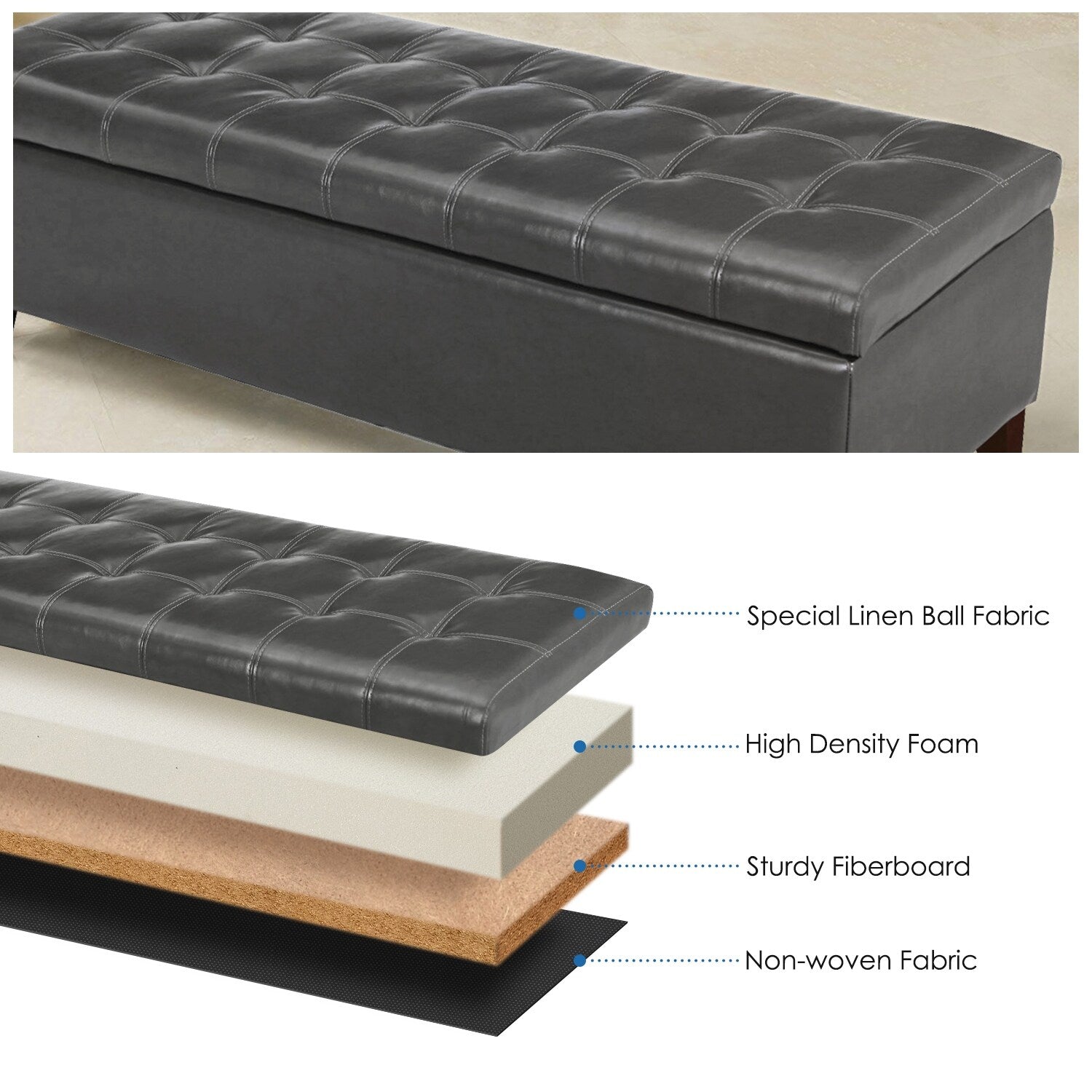 Banc ottoman de rangement en cuir reconstitué Adeco 50