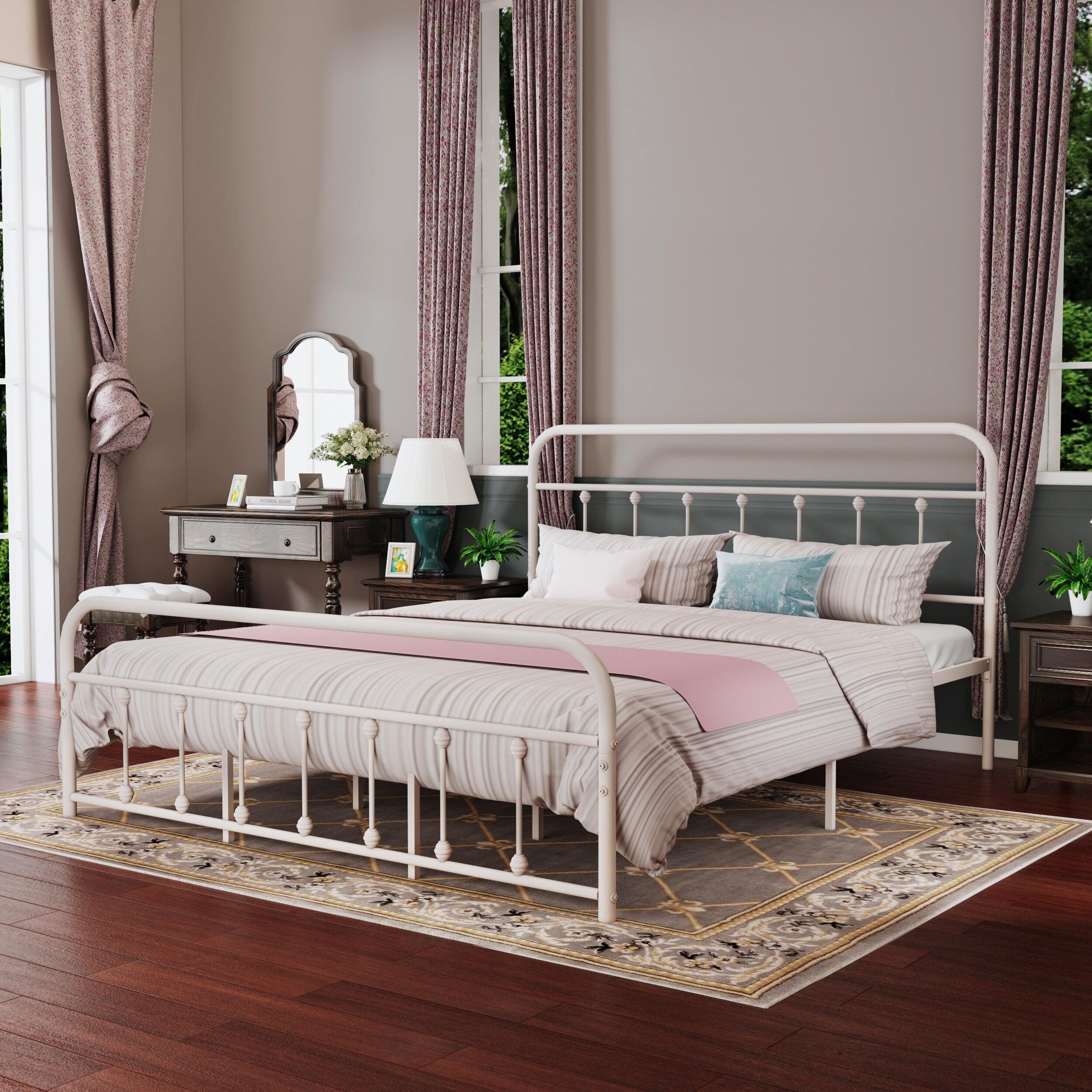 Cadre de lit plateforme en métal vintage simple Alazyhome, montage facile