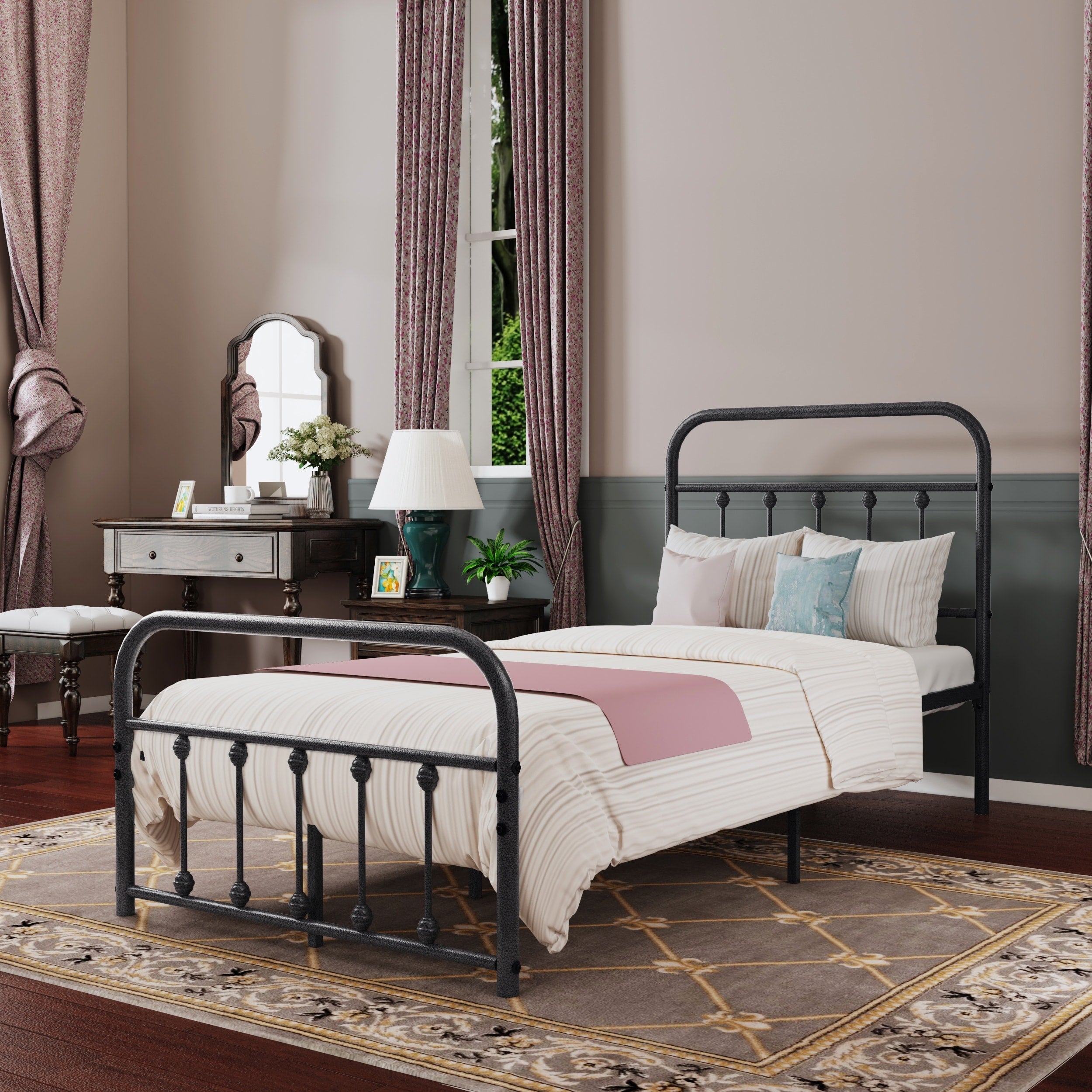 Cadre de lit plateforme en métal vintage simple Alazyhome, montage facile