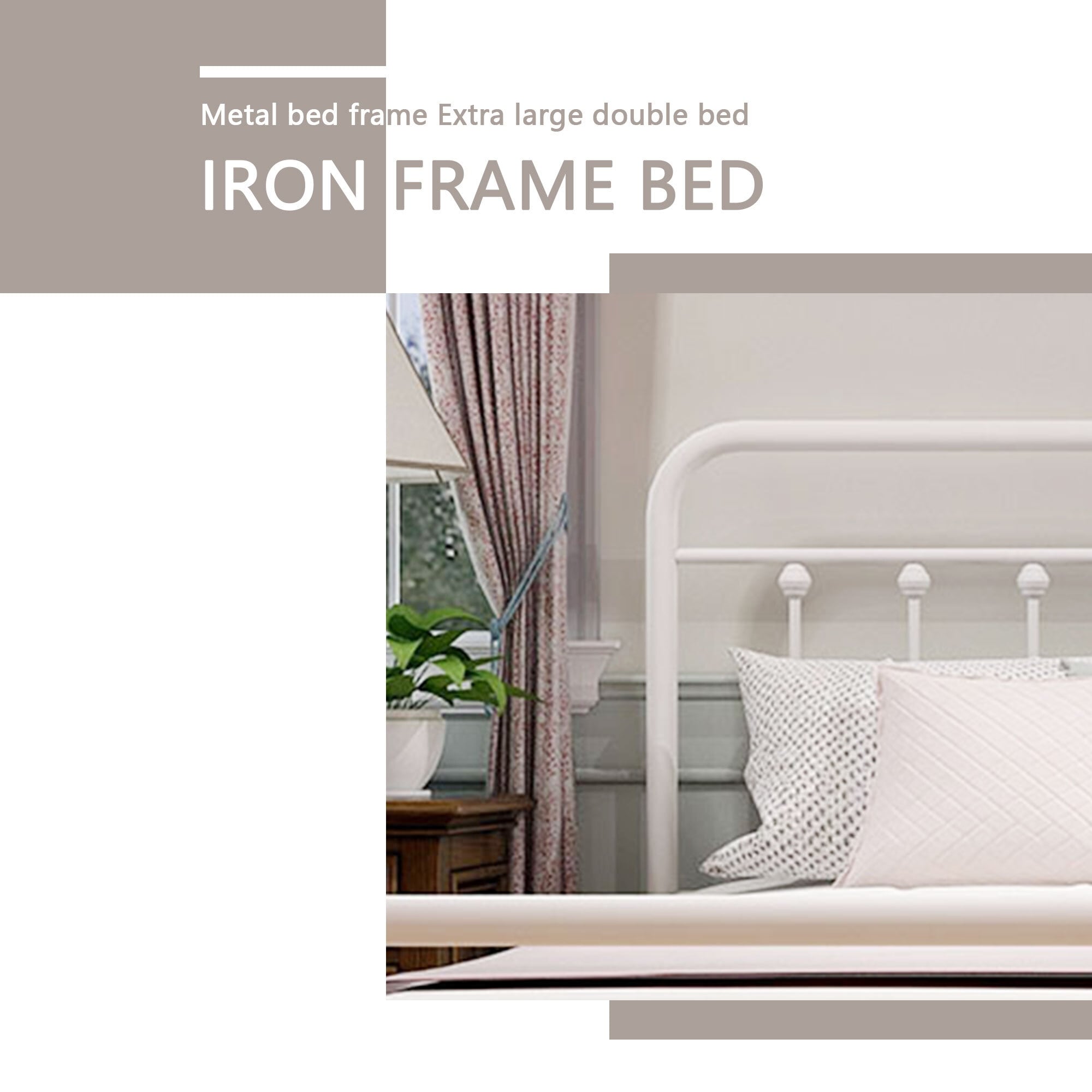 Cadre de lit plateforme en métal vintage simple Alazyhome, montage facile