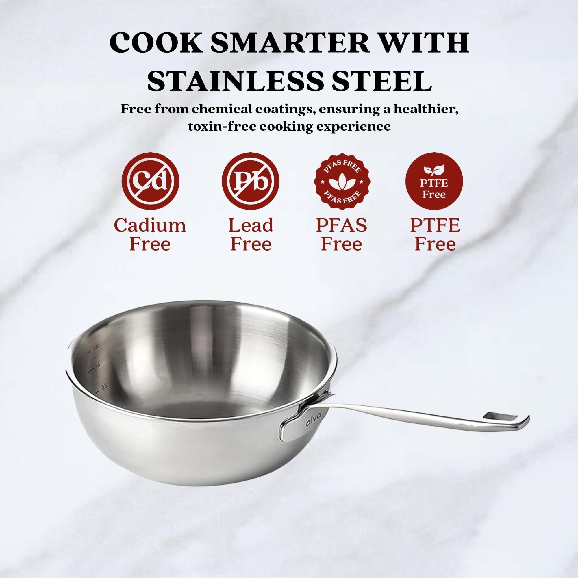 Saucière Alva Maestro en acier inoxydable 5 plis - 1,6 pinte. Non toxique