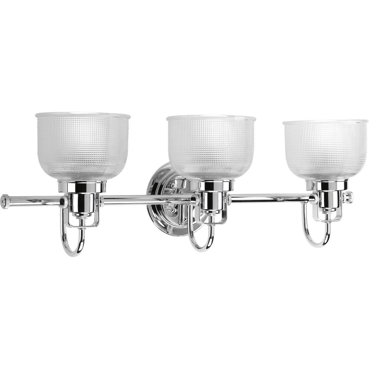 Luminaire de salle de bain côtier à trois lumières, collection Archie, en chrome poli, verre prismatique double transparent - 8,75 x 26,25 x 7,25