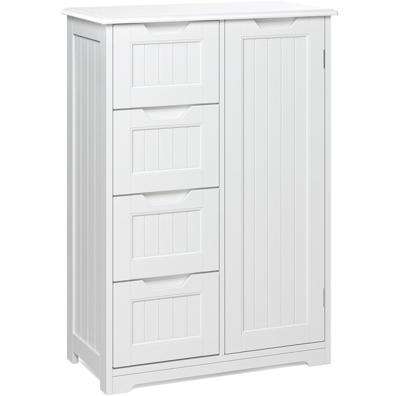 Meuble de rangement de salle de bain, meuble de rangement sur pied indépendant avec 4 tiroirs et étagère réglable