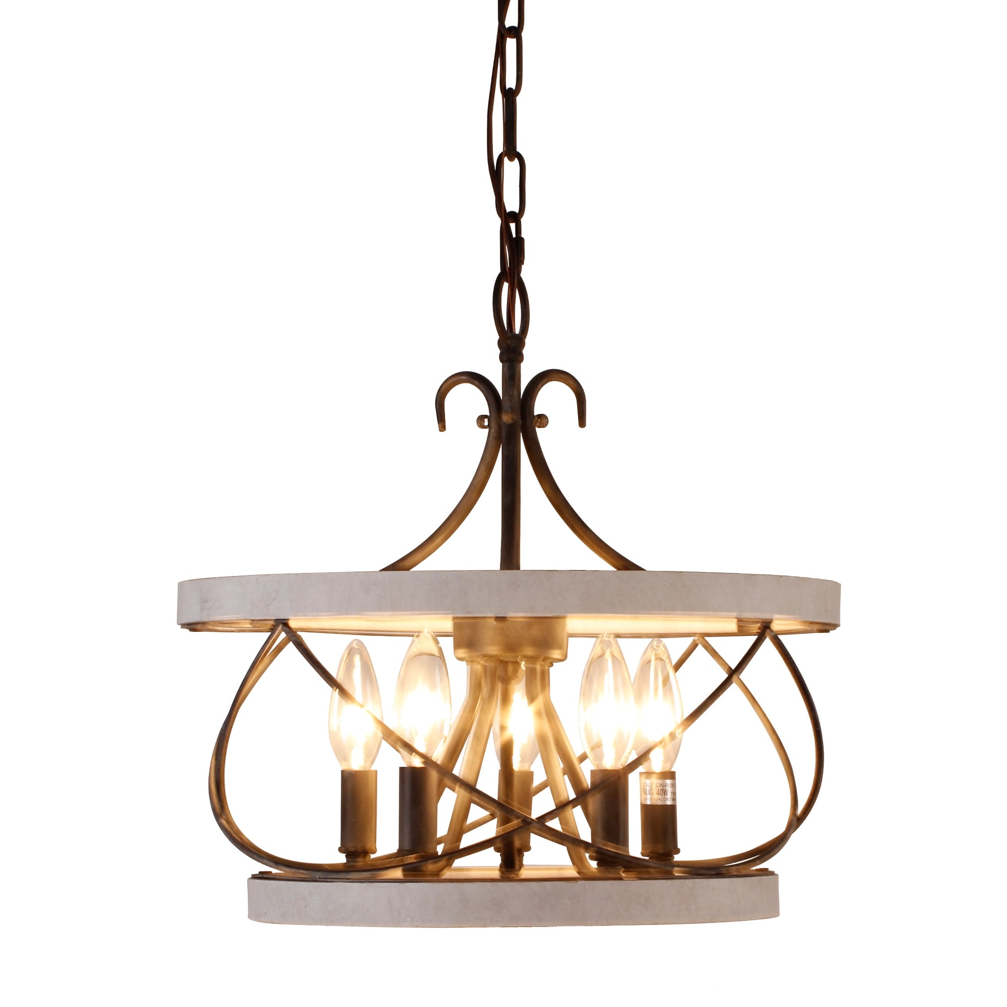 Lustre cage rustique en bois Bella Depot à 5 lumières, éclairage à intensité variable, suspension réglable de 15,7 pouces pour îlot de cuisine