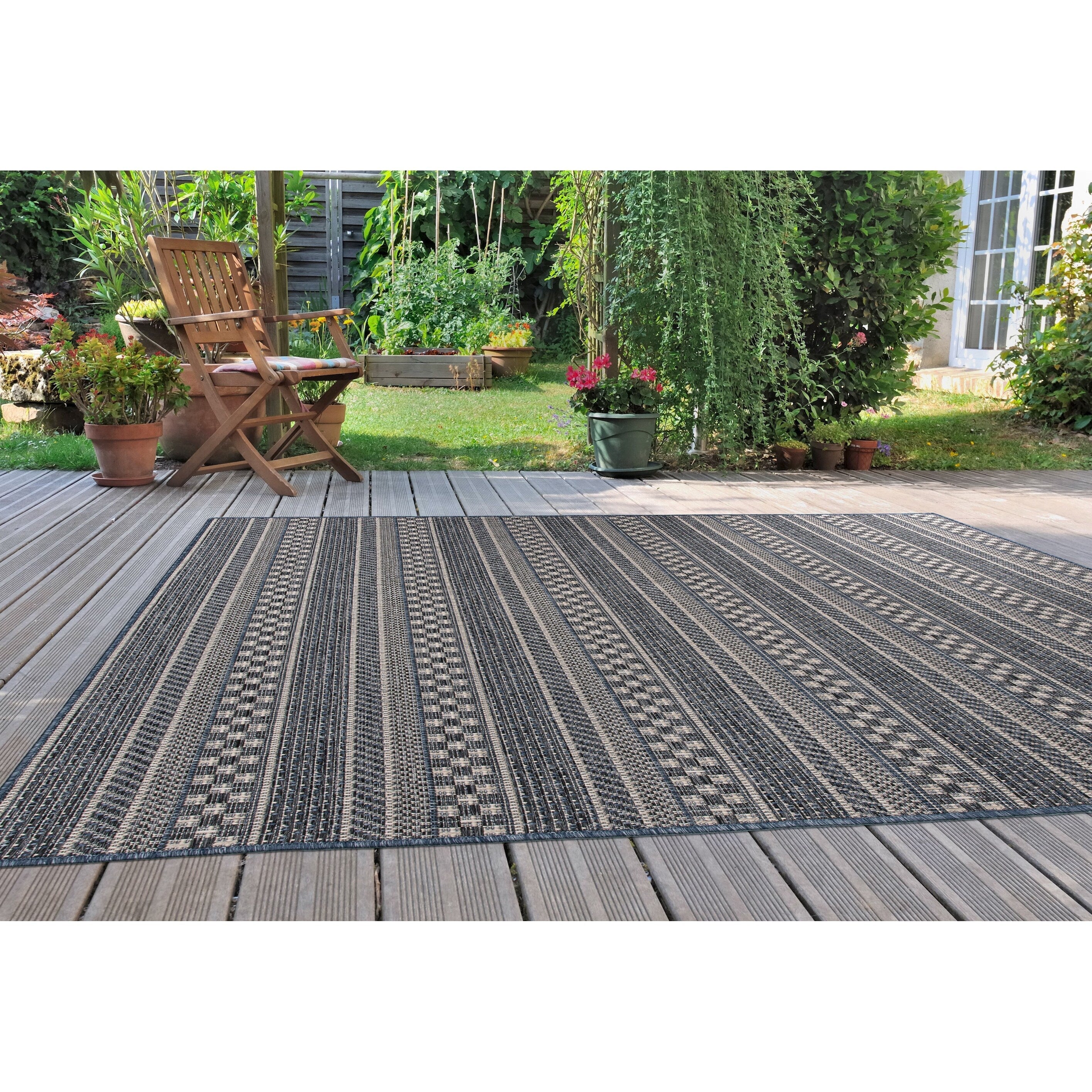 World Rug Gallery Bohemian Geometric Stripe Indoor/Outdoor Area Rug