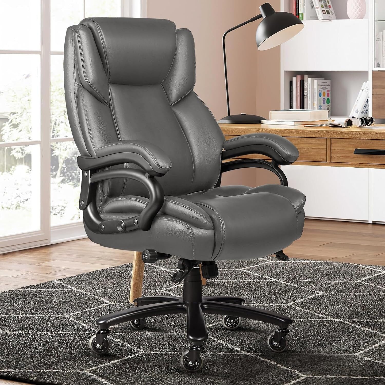 Chaise de bureau exécutive Bossin Big and Tall, chaise ergonomique à support lombaire réglable de 500 lb avec dossier haut en cuir PU pour ordinateur