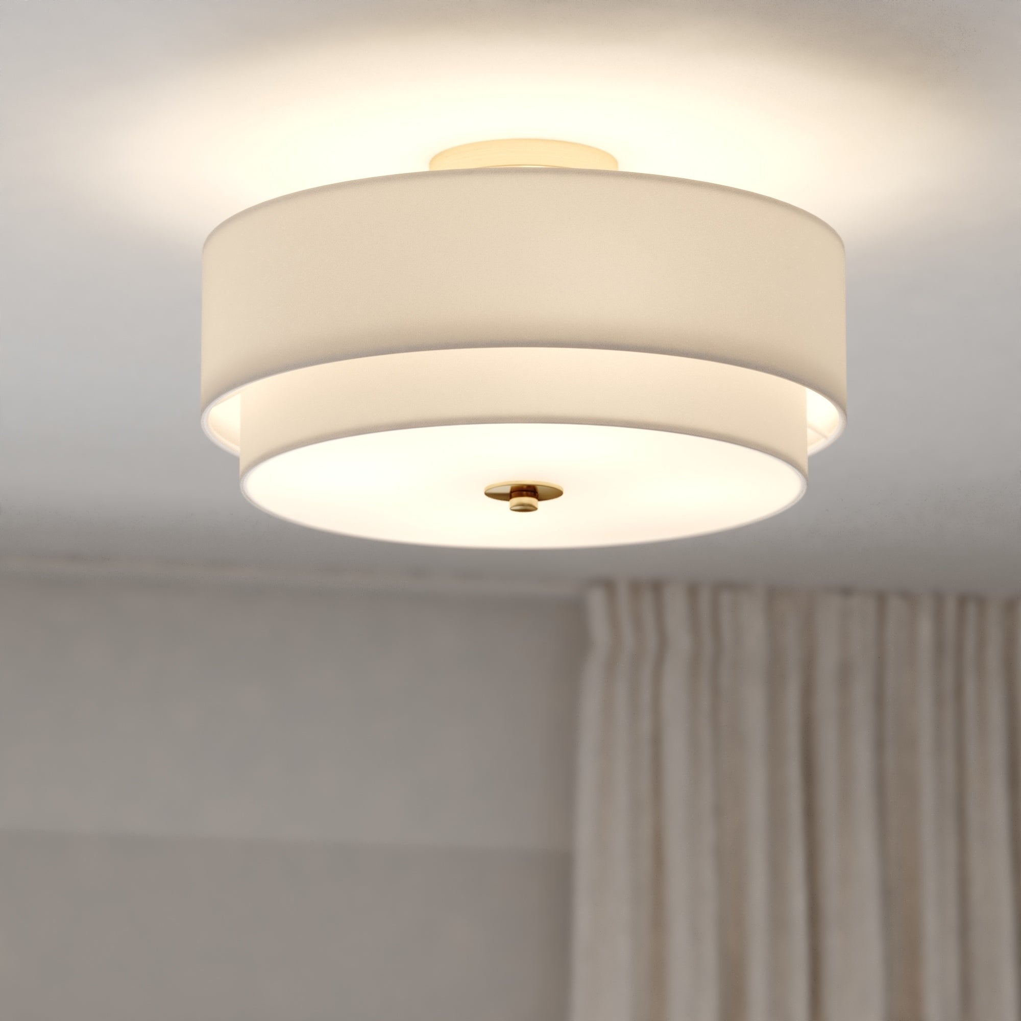 Plafonnier moderne du milieu du siècle de Burnaby avec abat-jour tambour en lin blanc