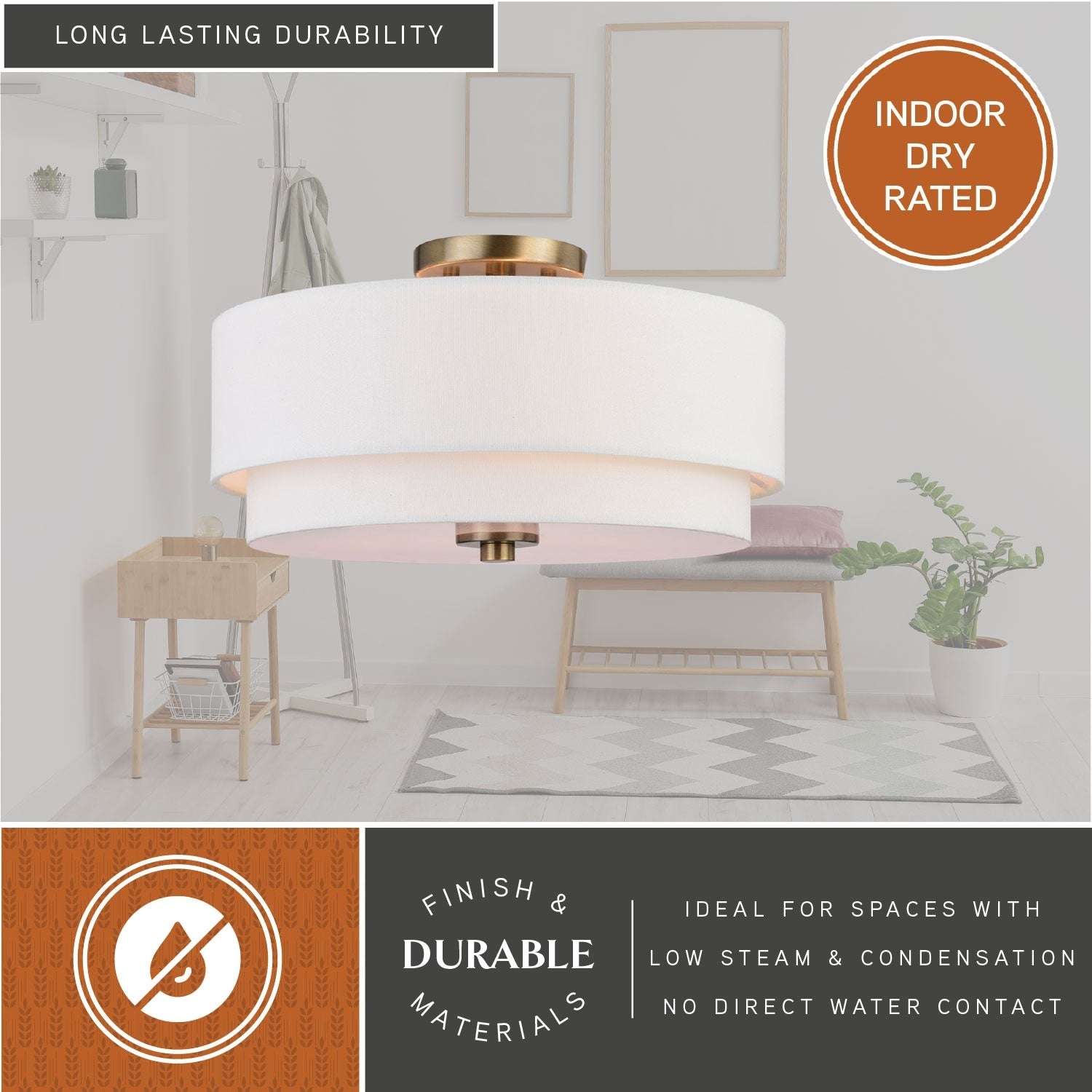 Plafonnier moderne du milieu du siècle de Burnaby avec abat-jour tambour en lin blanc