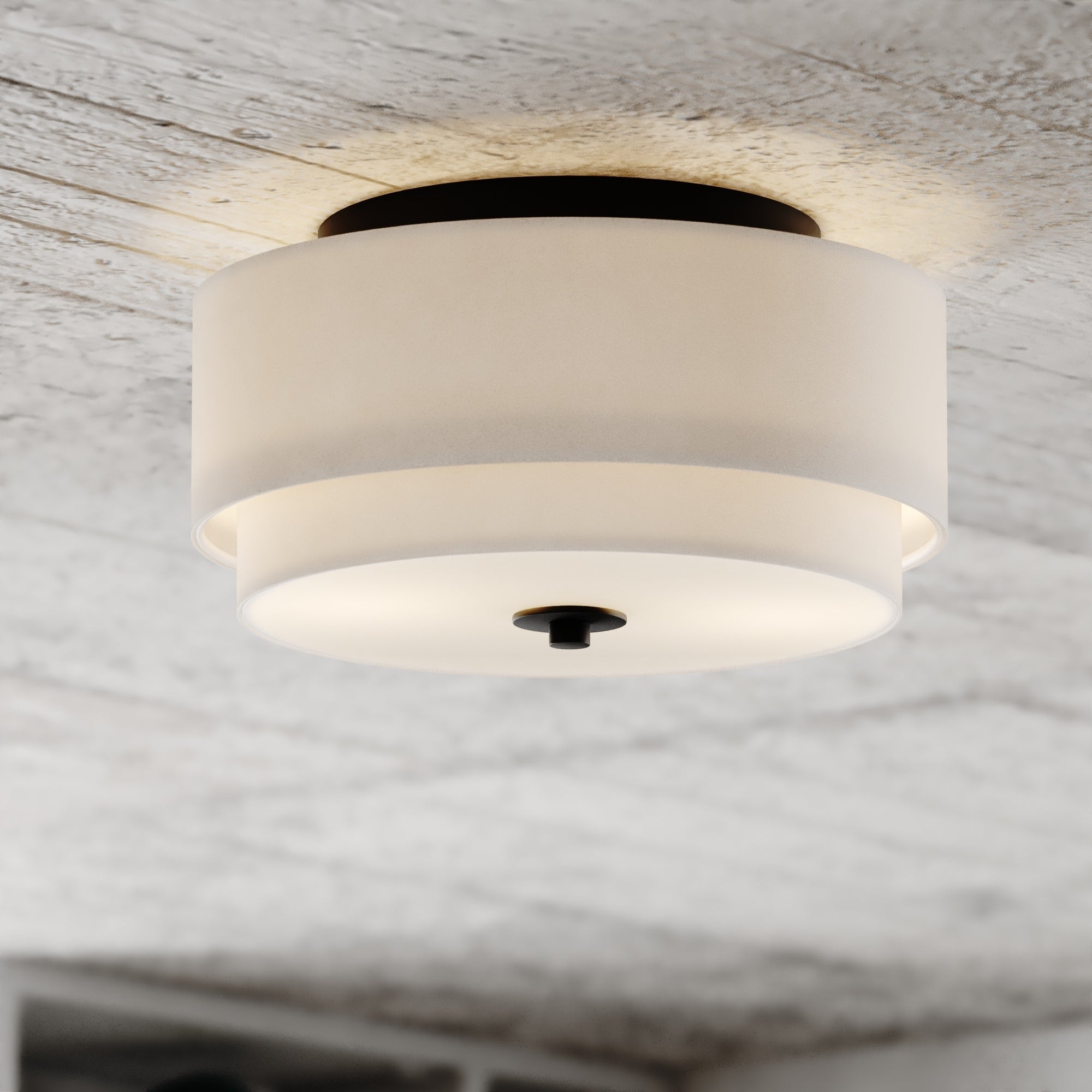 Plafonnier moderne du milieu du siècle de Burnaby avec abat-jour tambour en lin blanc