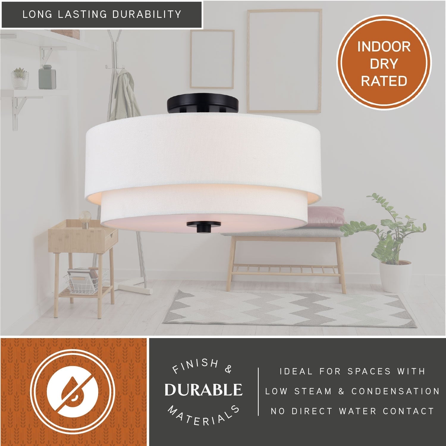 Plafonnier moderne du milieu du siècle de Burnaby avec abat-jour tambour en lin blanc