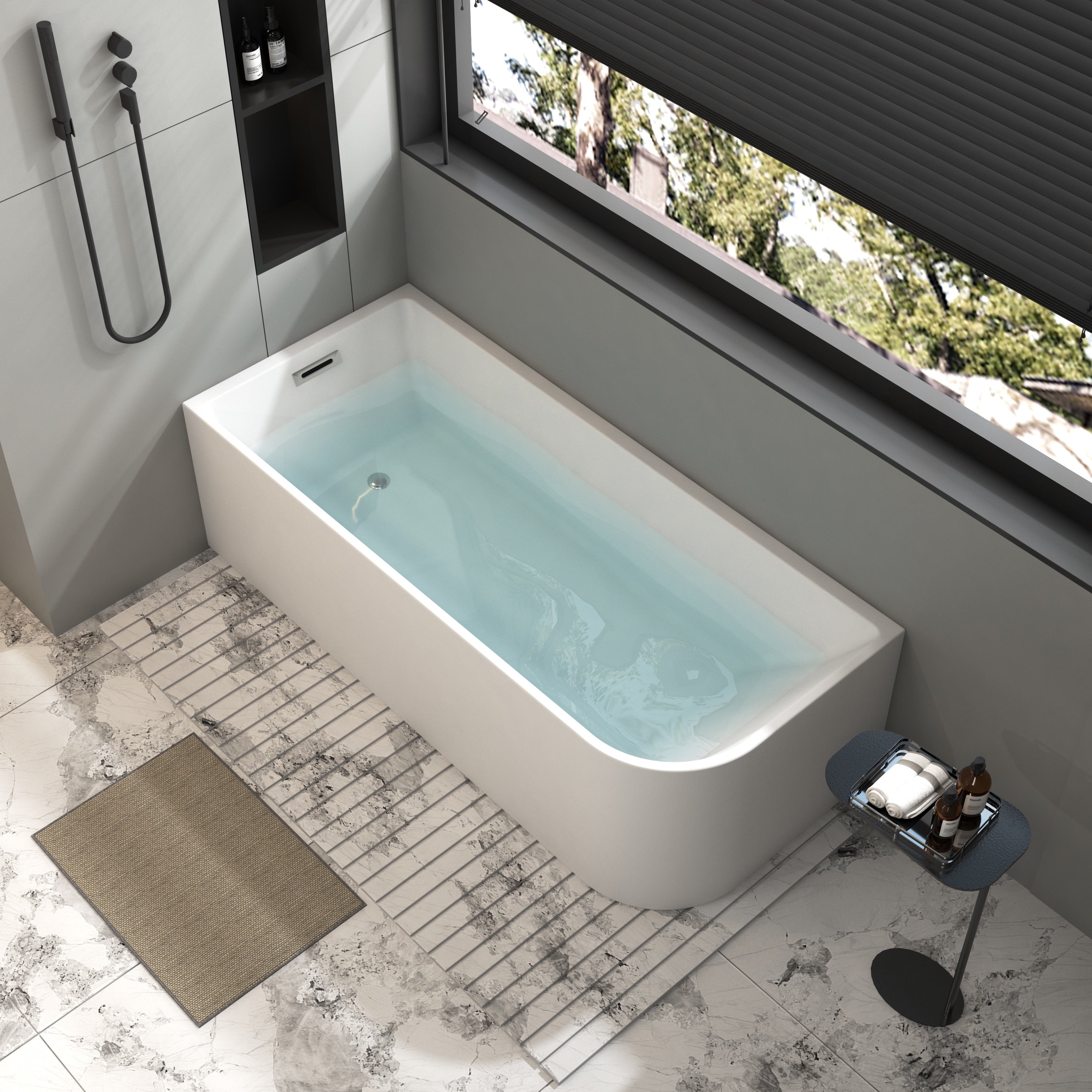 Baignoires autoportantes en acrylique CB HOME 59''/67'', baignoires simples contre le mur, trop-plein gauche/droite